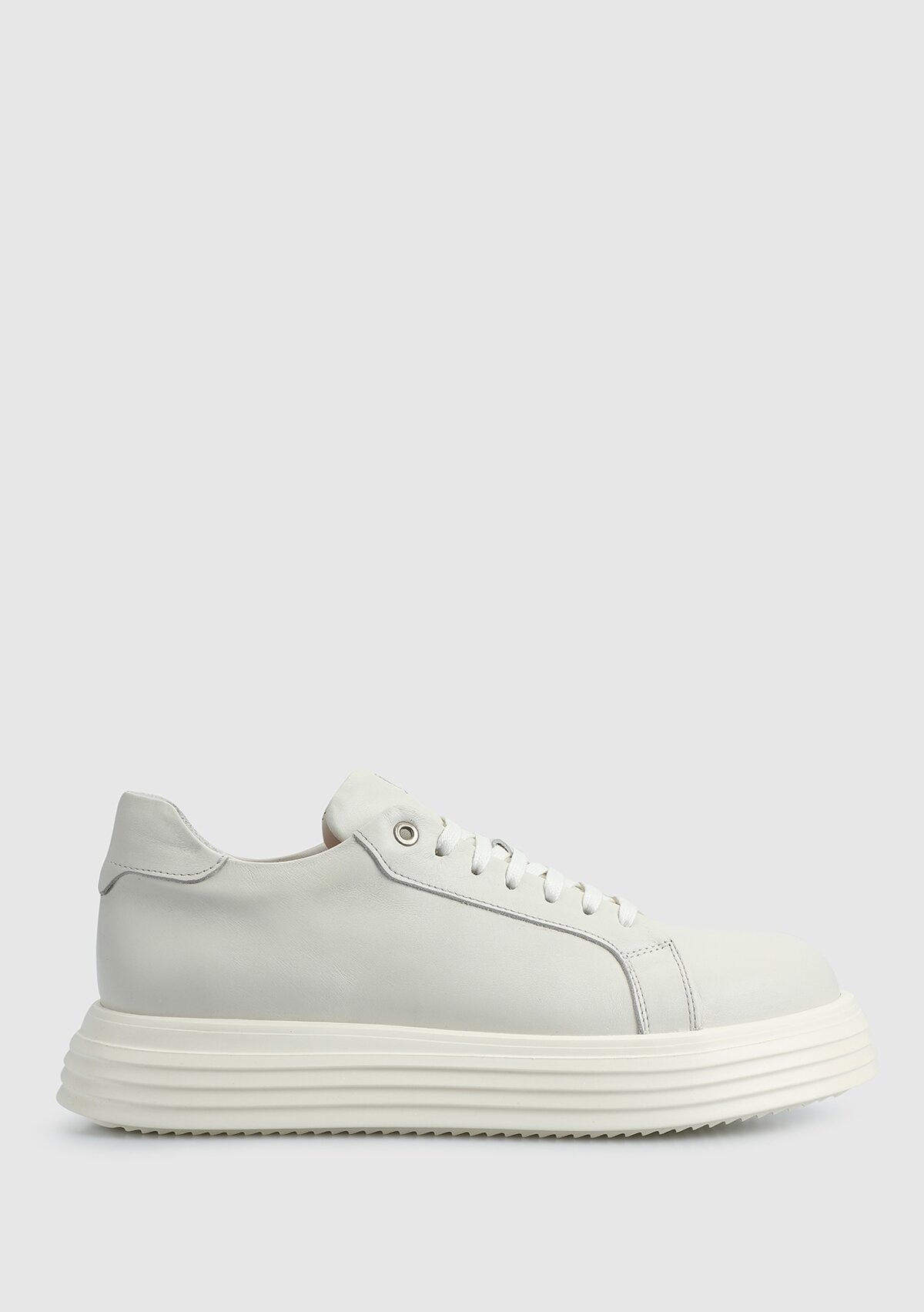 Krem Deri Erkek Sneaker
