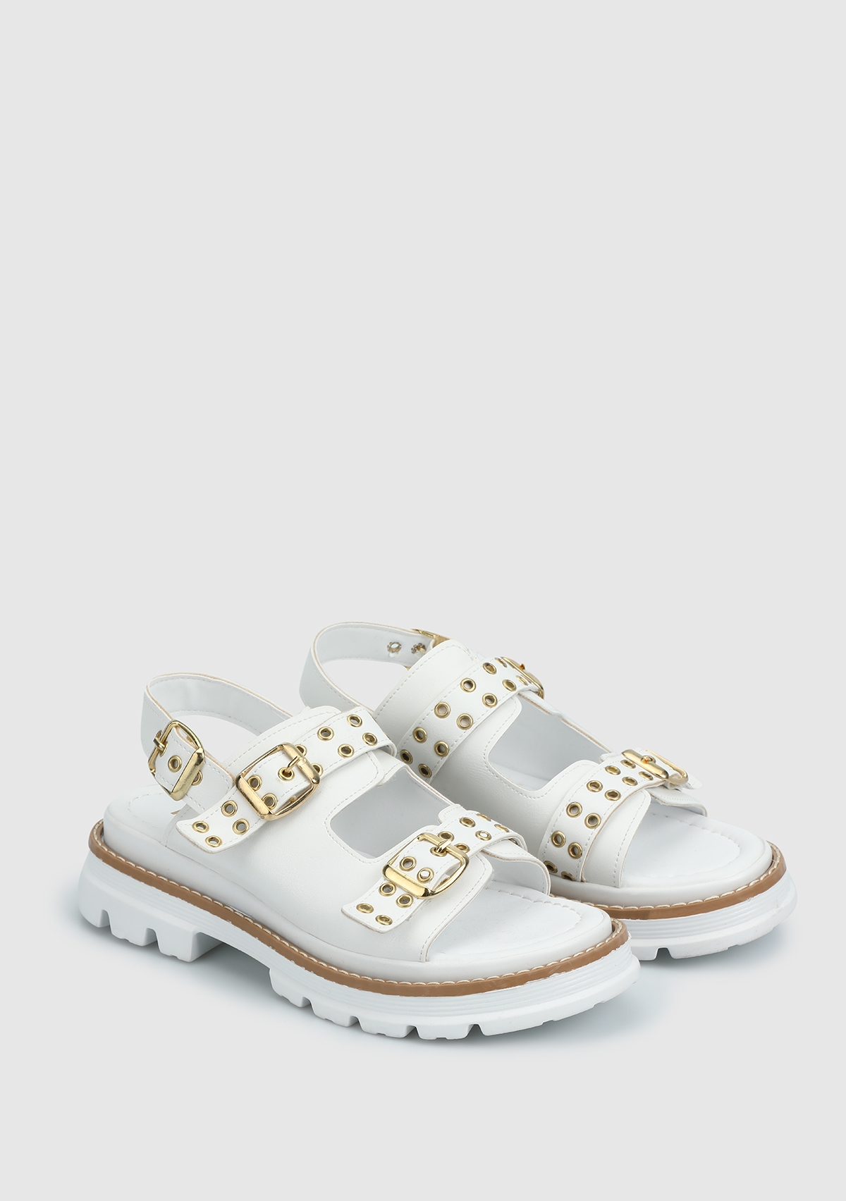 Beyaz Kadın Düz Sandalet