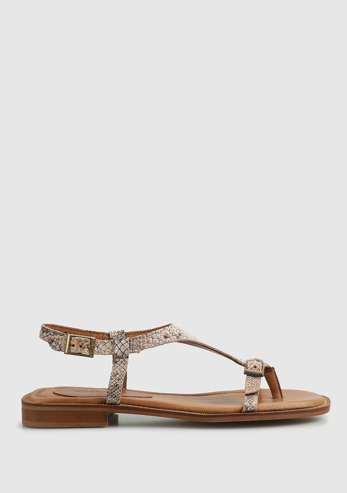 Bronz Deri Kadın Düz Sandalet