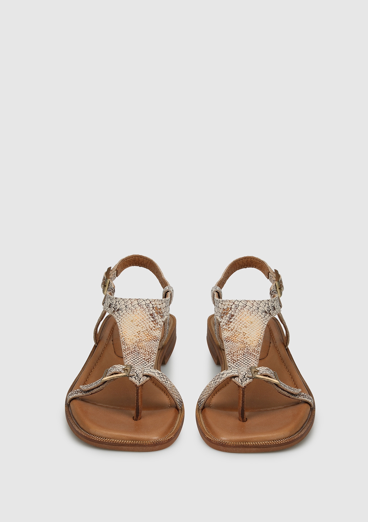 Bronz Deri Kadın Düz Sandalet