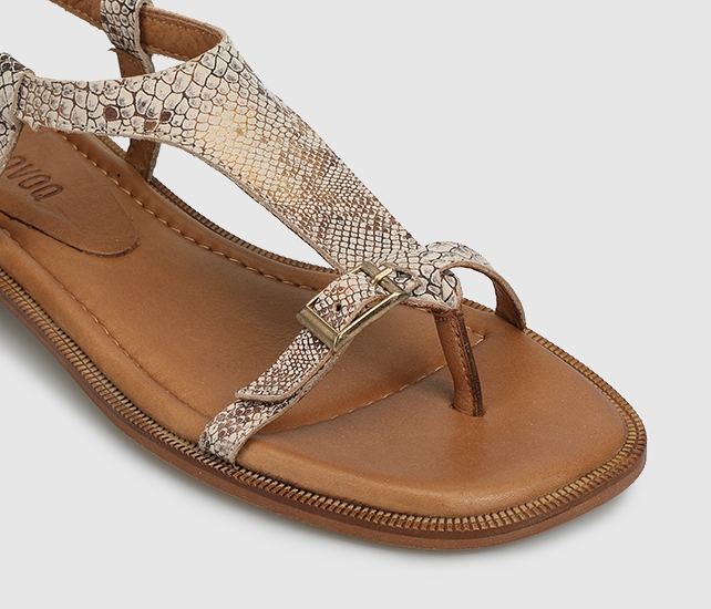 Bronz Deri Kadın Düz Sandalet