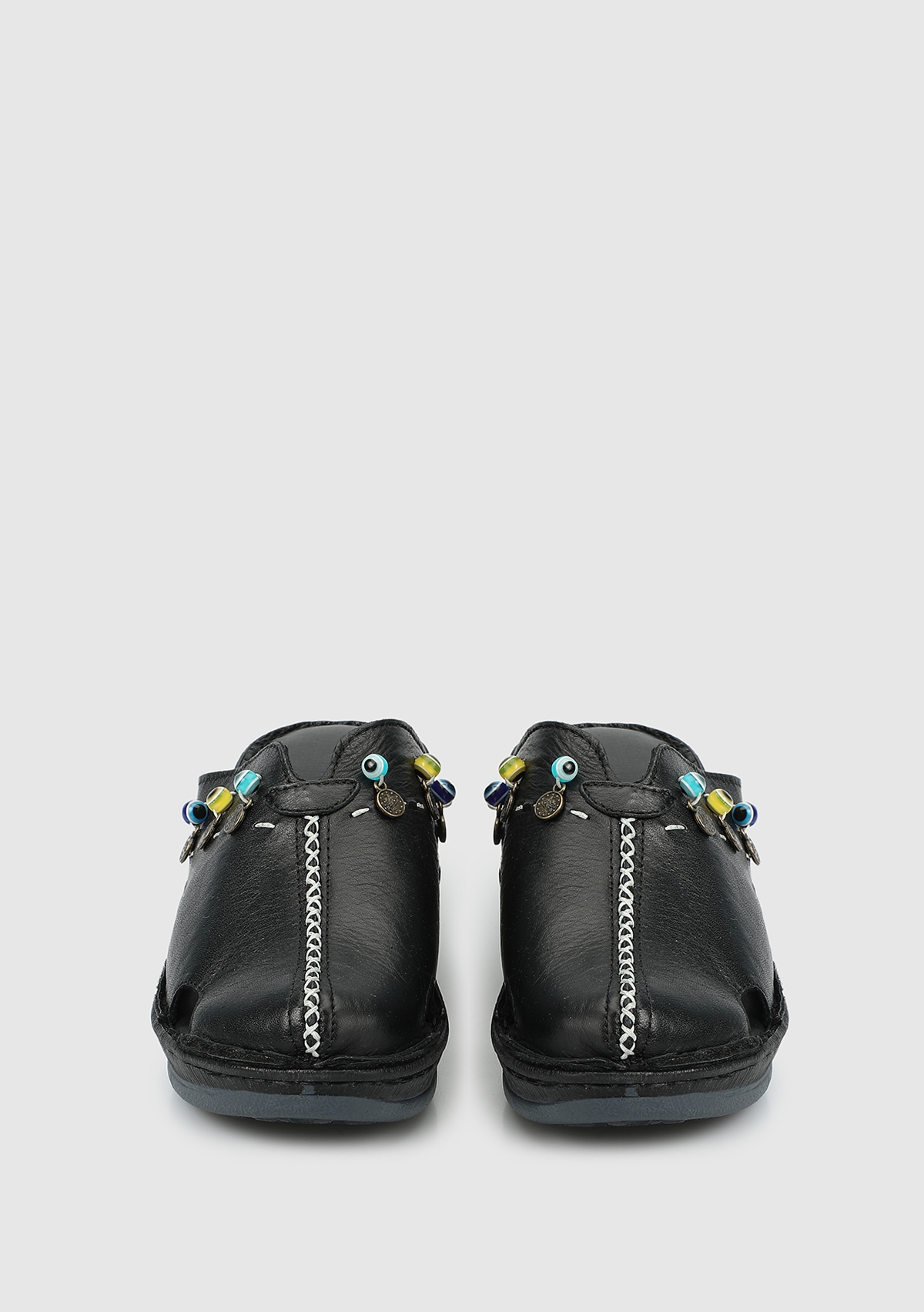 Siyah Deri Kadın Konfor Terlik