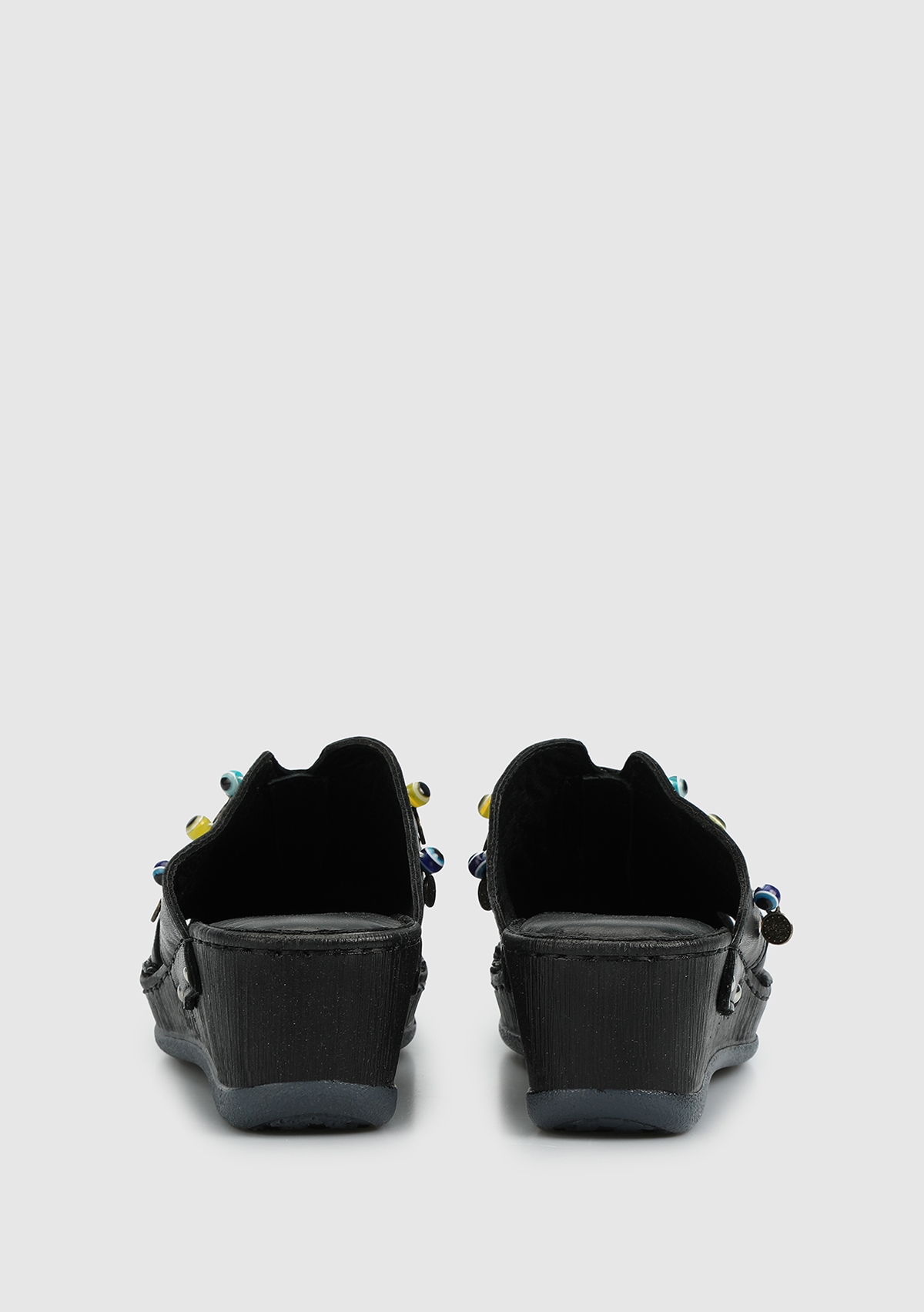 Siyah Deri Kadın Konfor Terlik