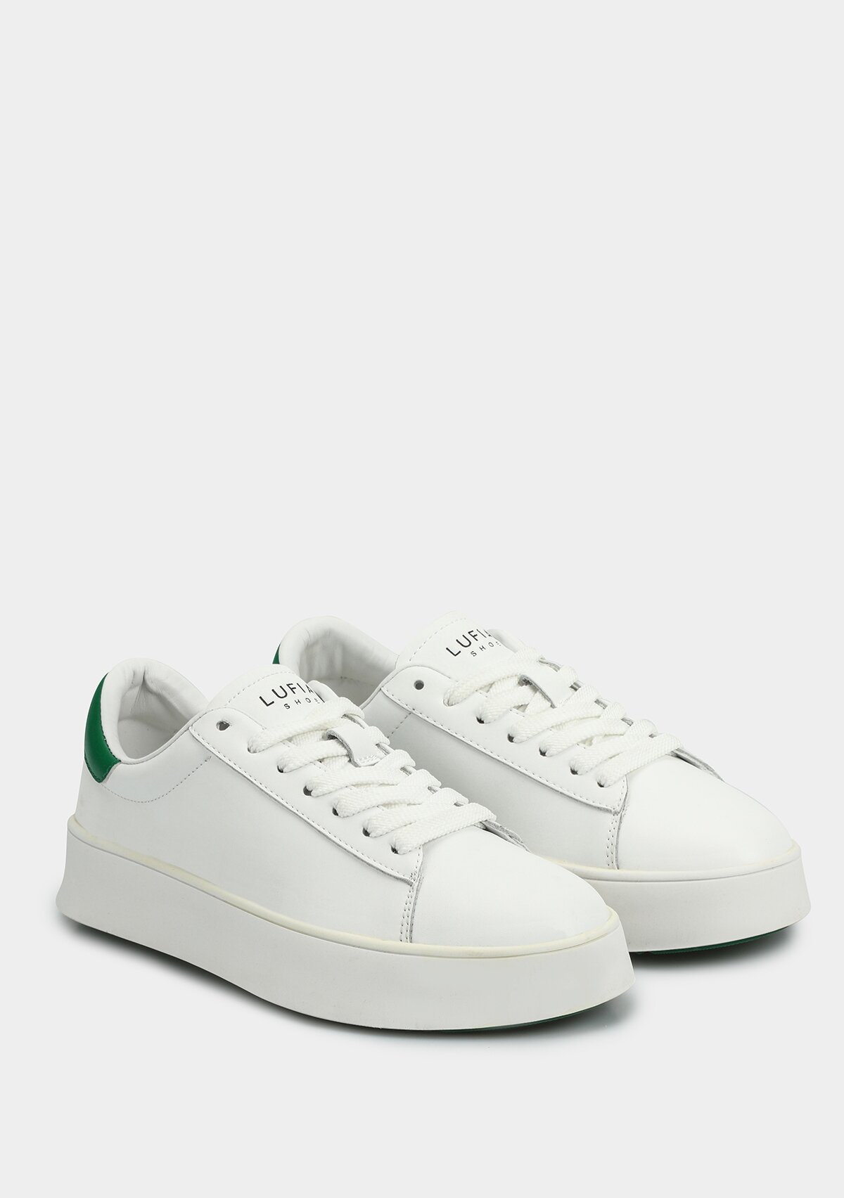 Beyaz-Yesil Deri Kadın Sneaker