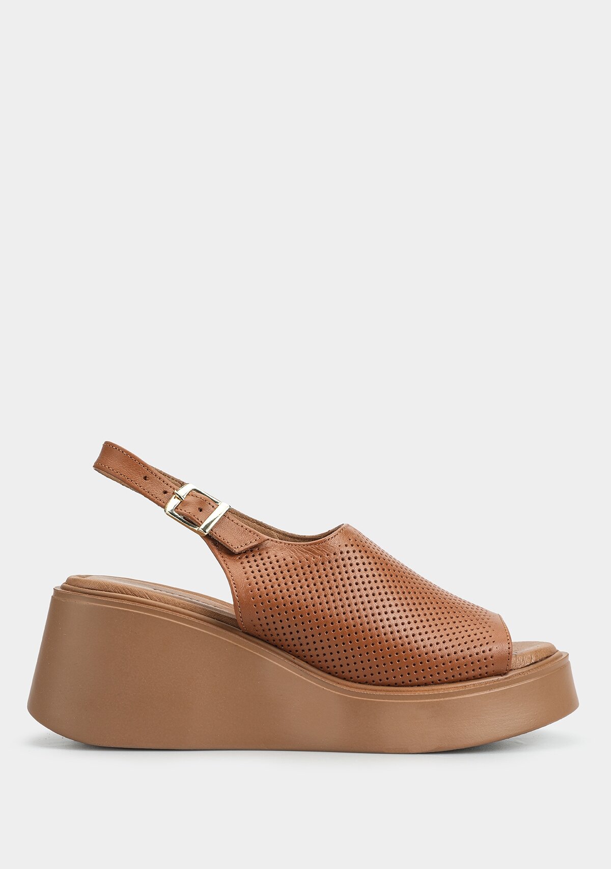 Taba Deri Kadın Topuklu Sandalet