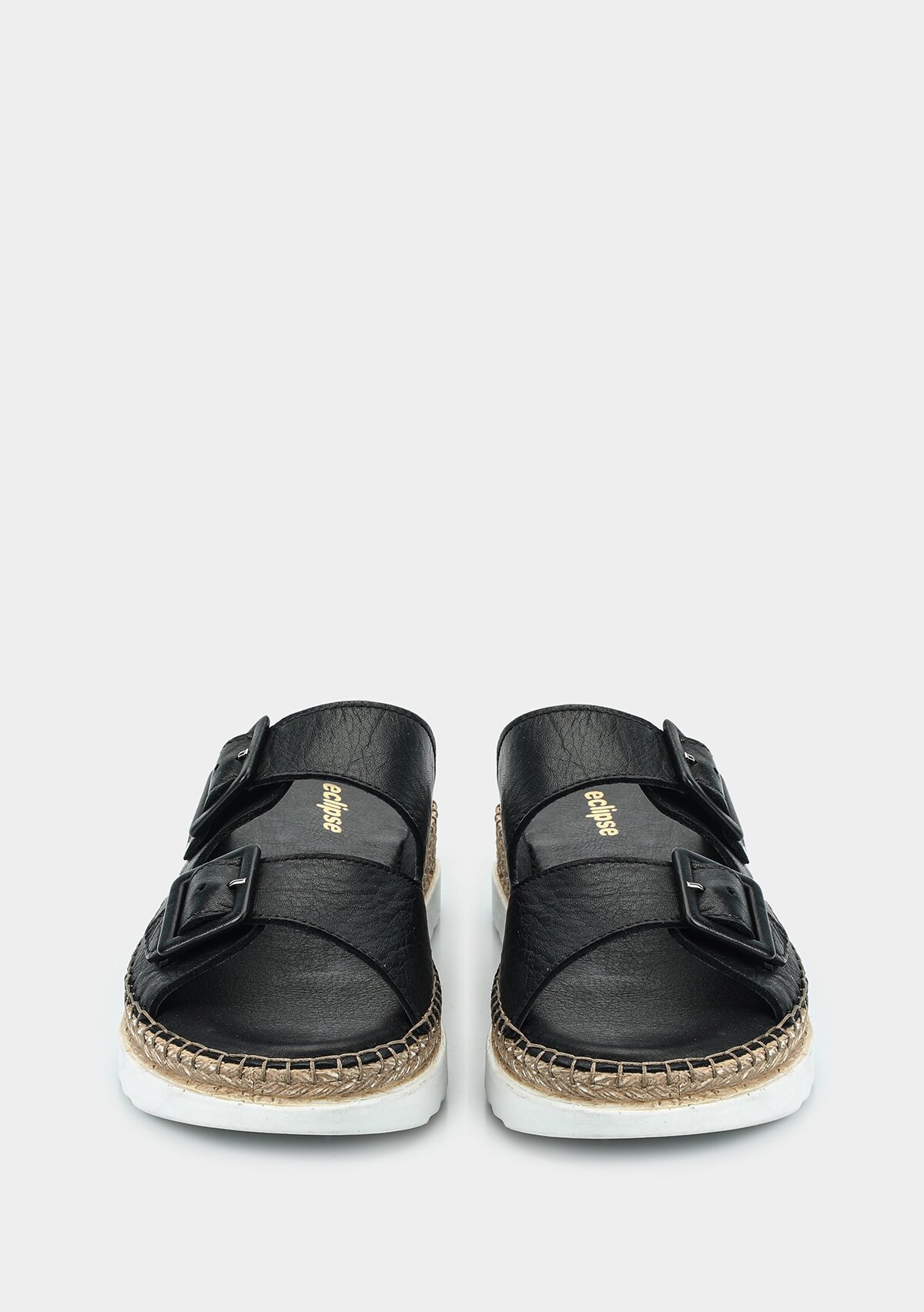 Siyah Deri Kadın Konfor Terlik