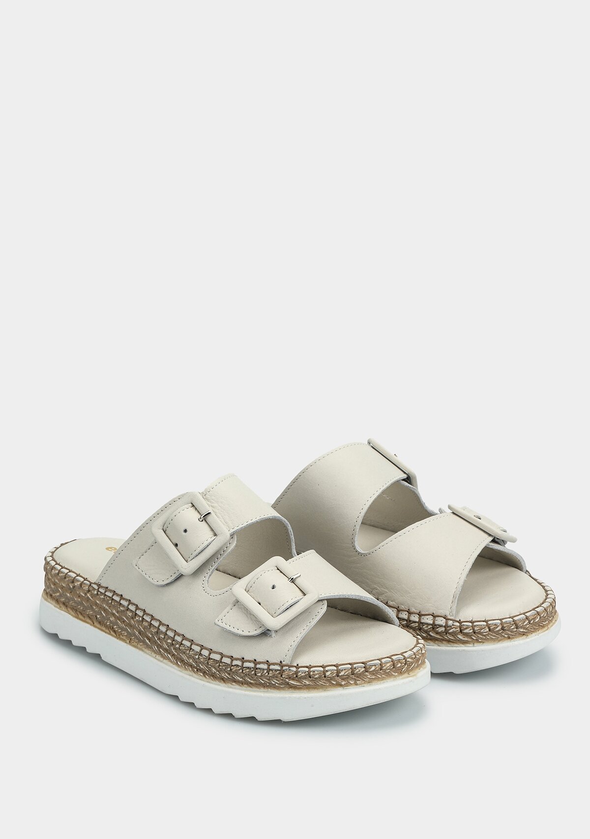 Ekru Deri Kadın Konfor Terlik