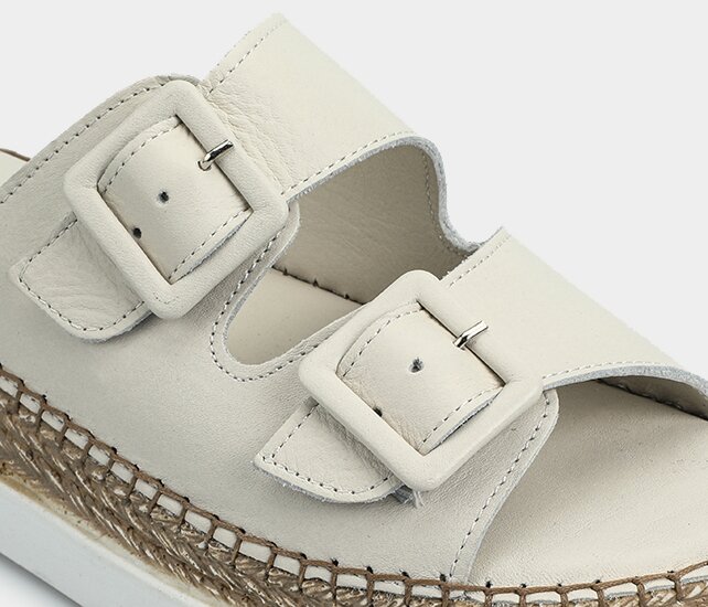 Ekru Deri Kadın Konfor Terlik