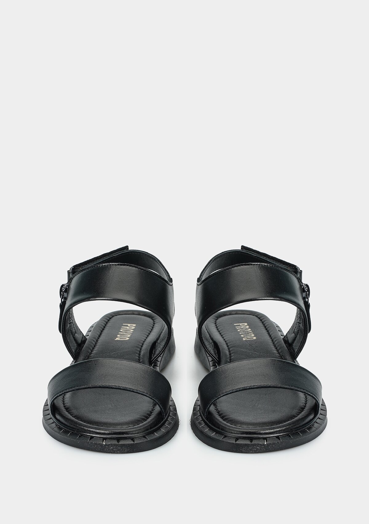 Siyah Deri Kadın Düz Sandalet