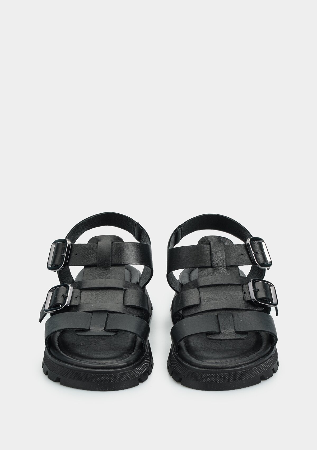 Siyah Deri Kadın Düz Sandalet