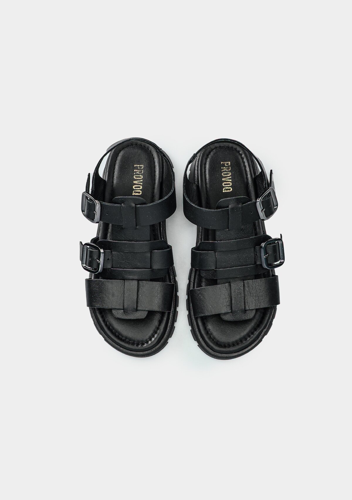 Siyah Deri Kadın Düz Sandalet