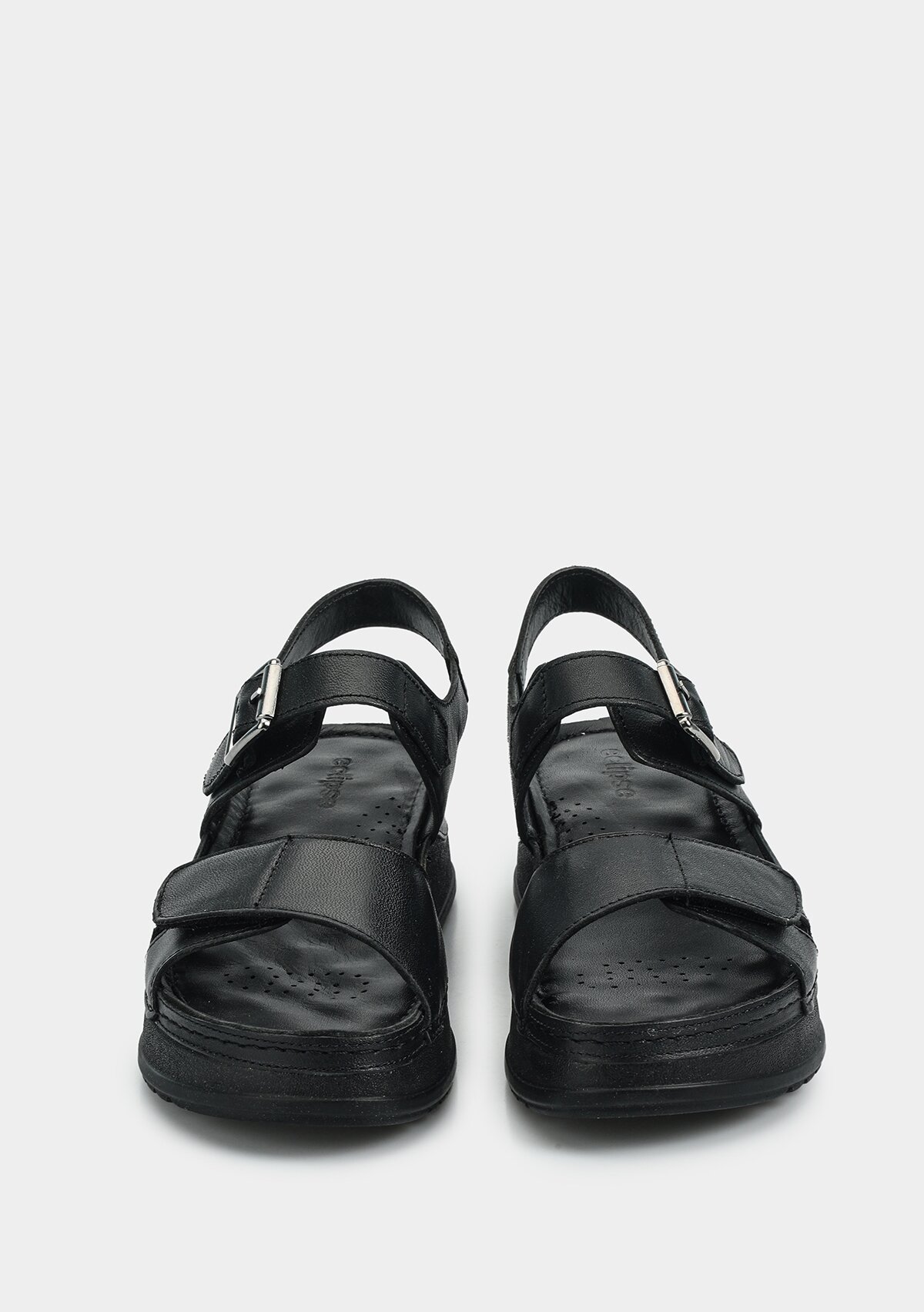 Siyah Deri Kadın Konfor Sandalet