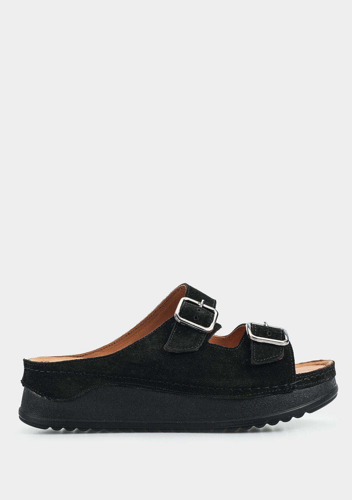 Siyah Deri Kadın Konfor Terlik