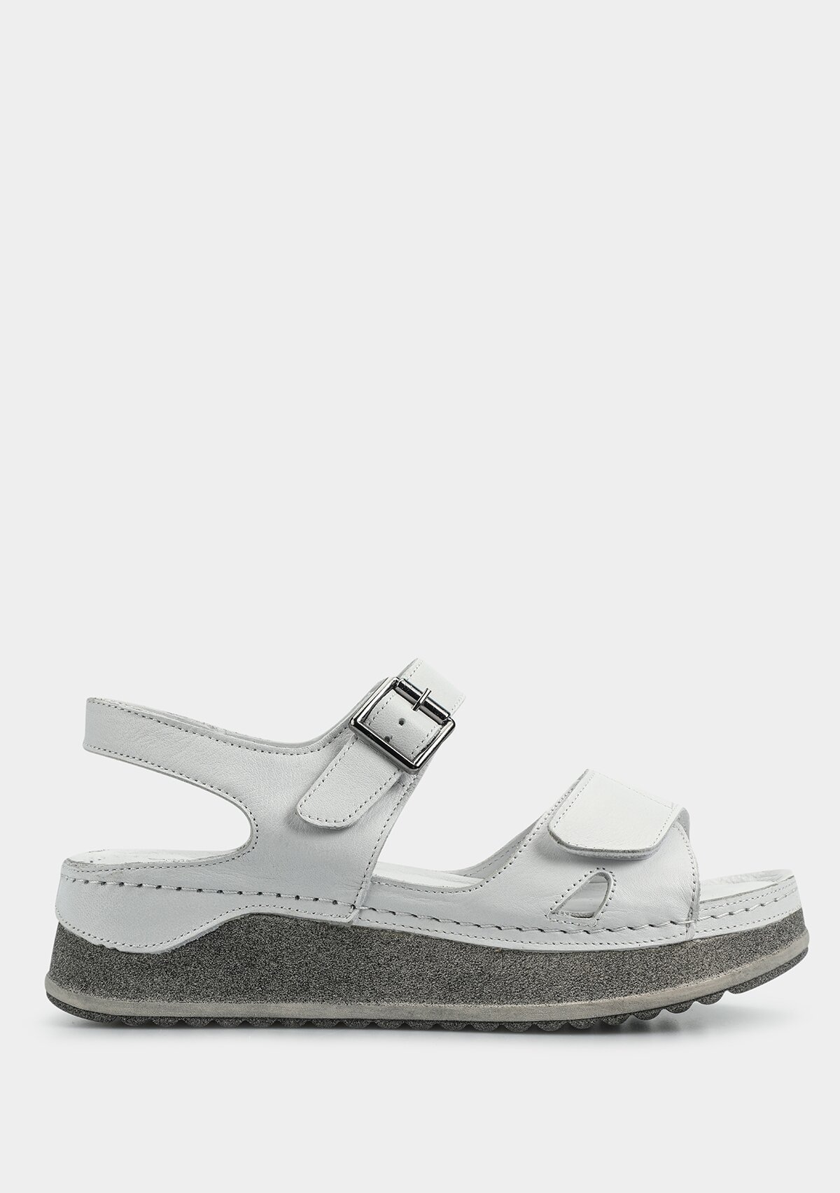 Beyaz Deri Kadın Konfor Sandalet