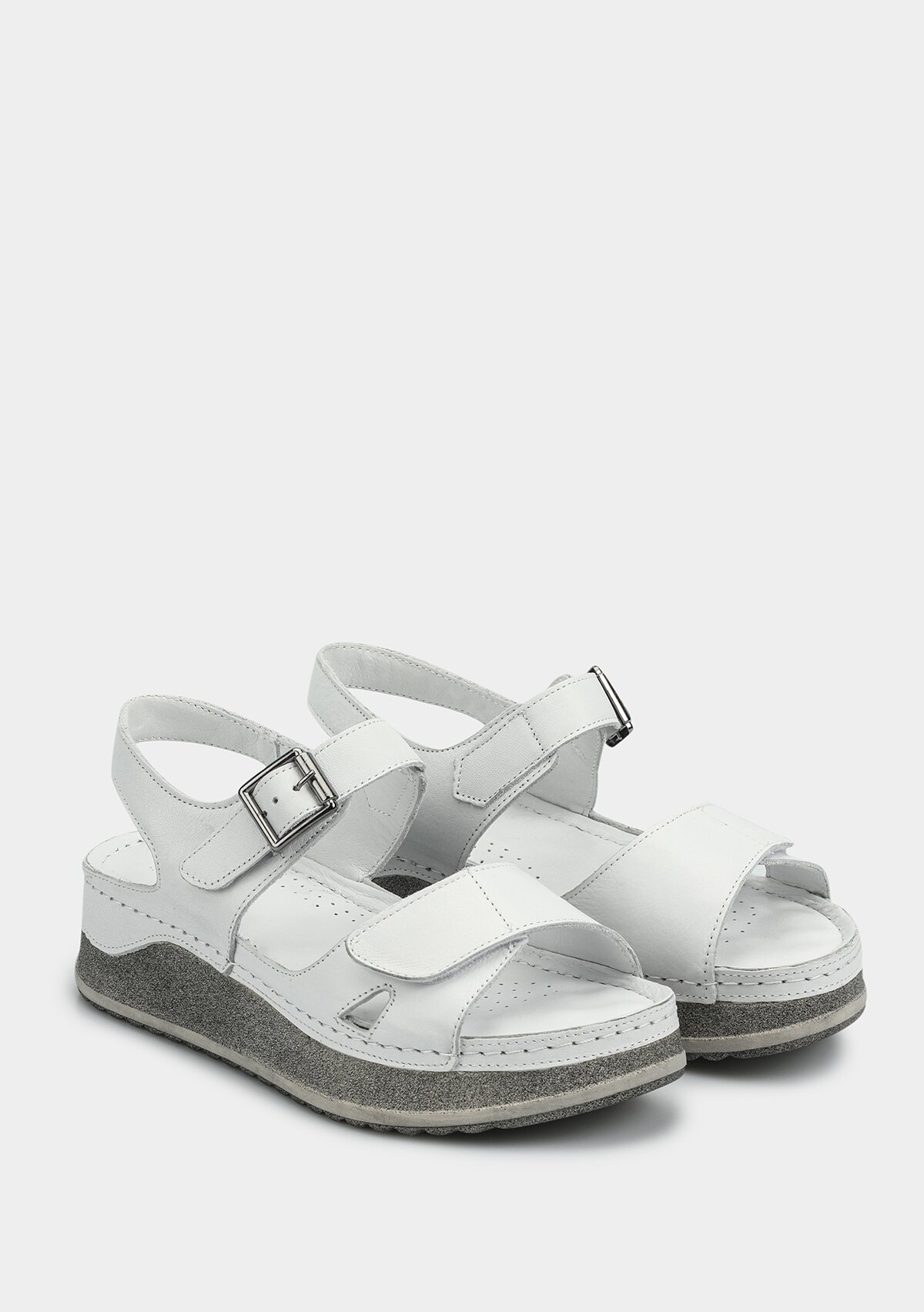 Beyaz Deri Kadın Konfor Sandalet