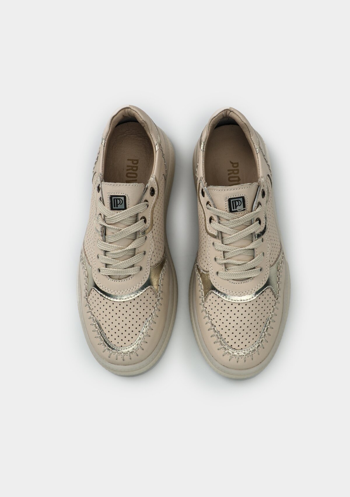 Ekru Deri Kadın Sneaker