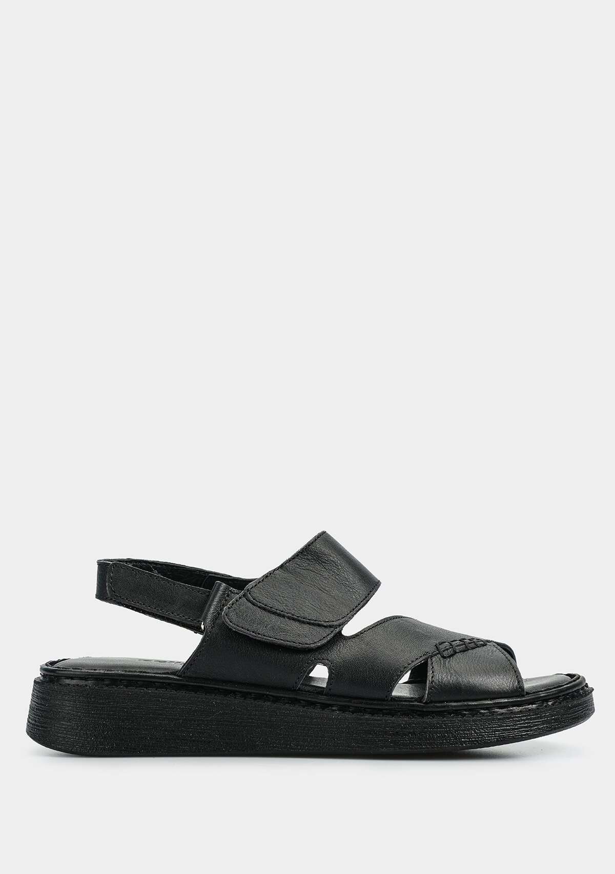 Siyah Deri Kadın Konfor Sandalet