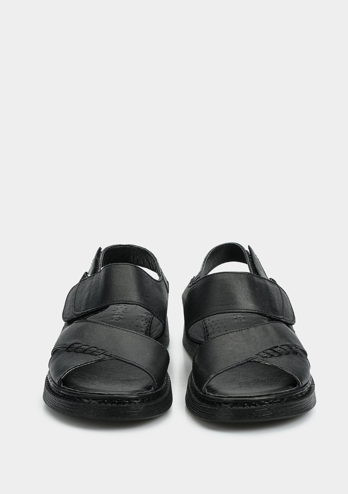 Siyah Deri Kadın Konfor Sandalet