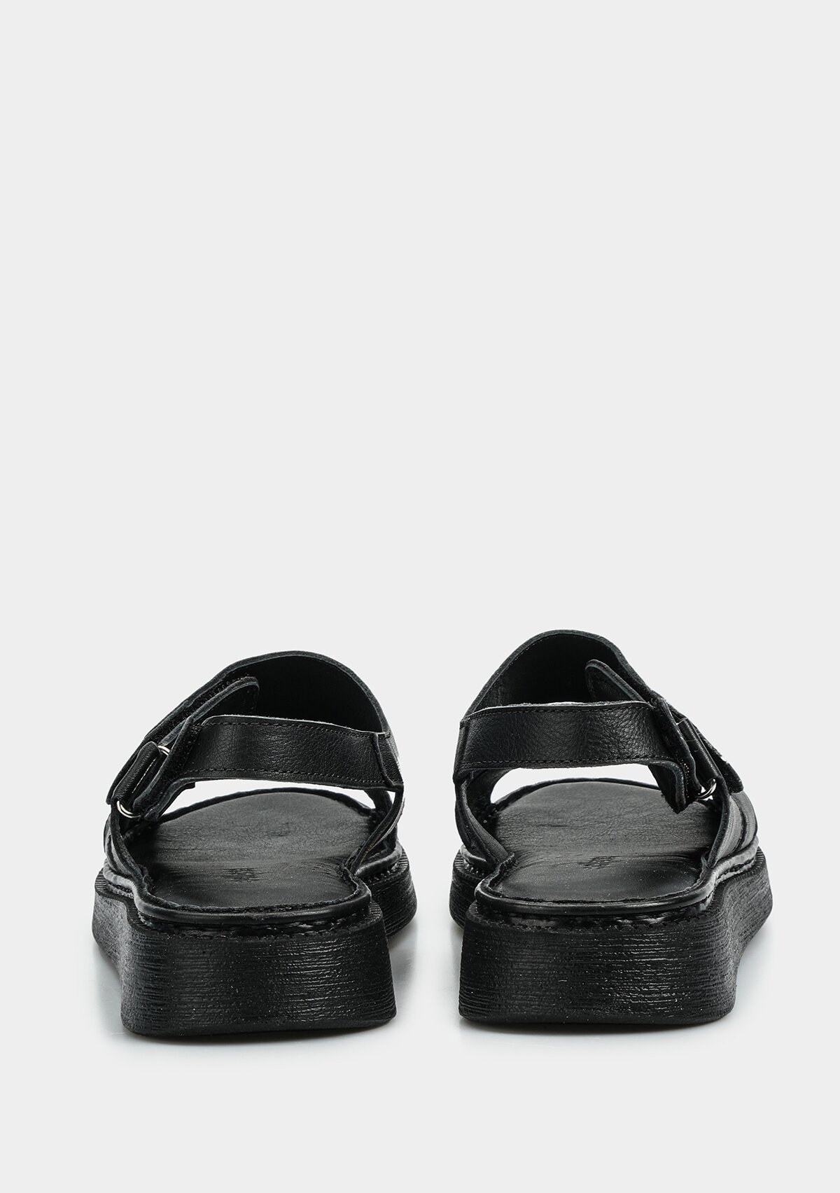 Siyah Deri Kadın Konfor Sandalet