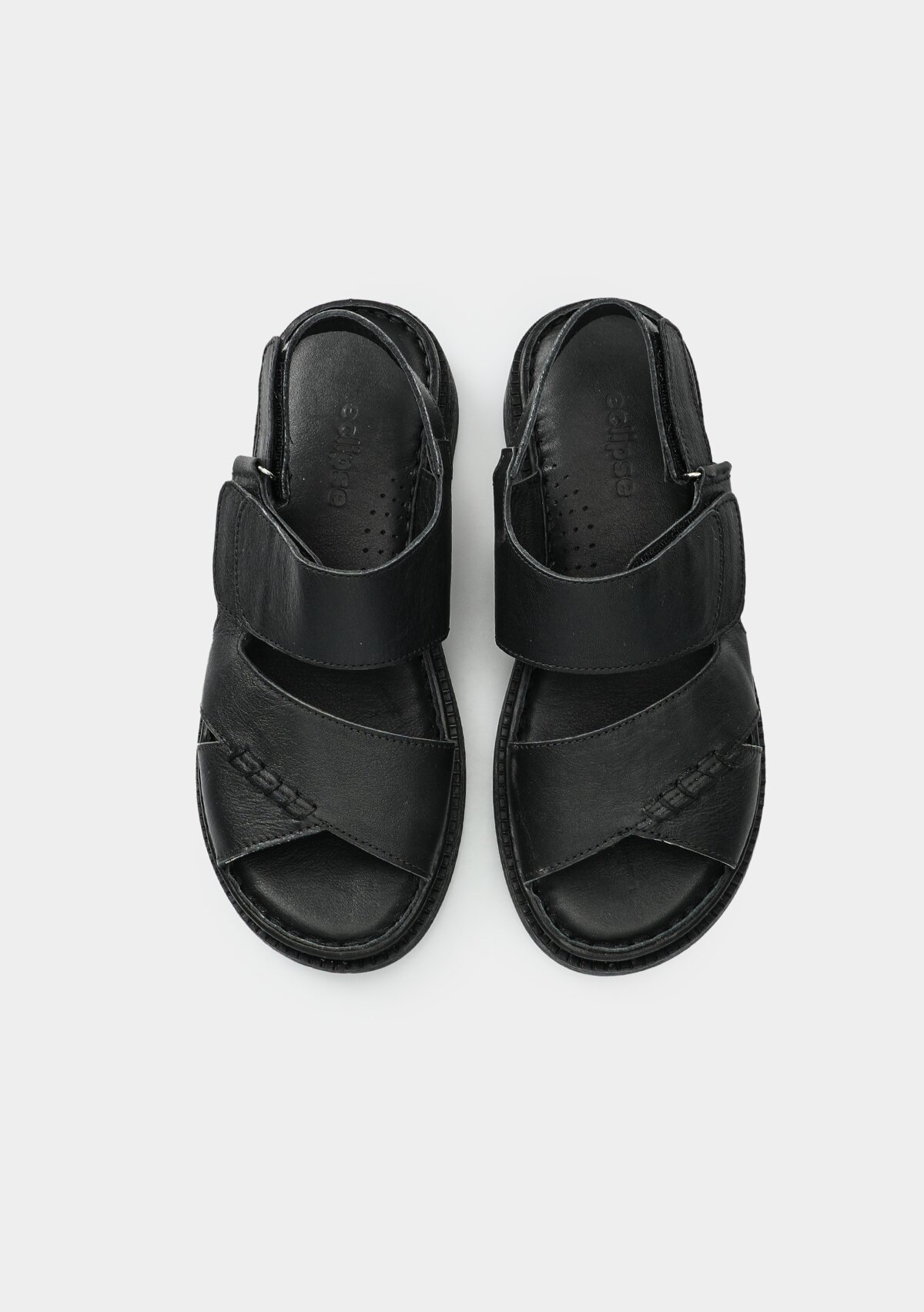 Siyah Deri Kadın Konfor Sandalet