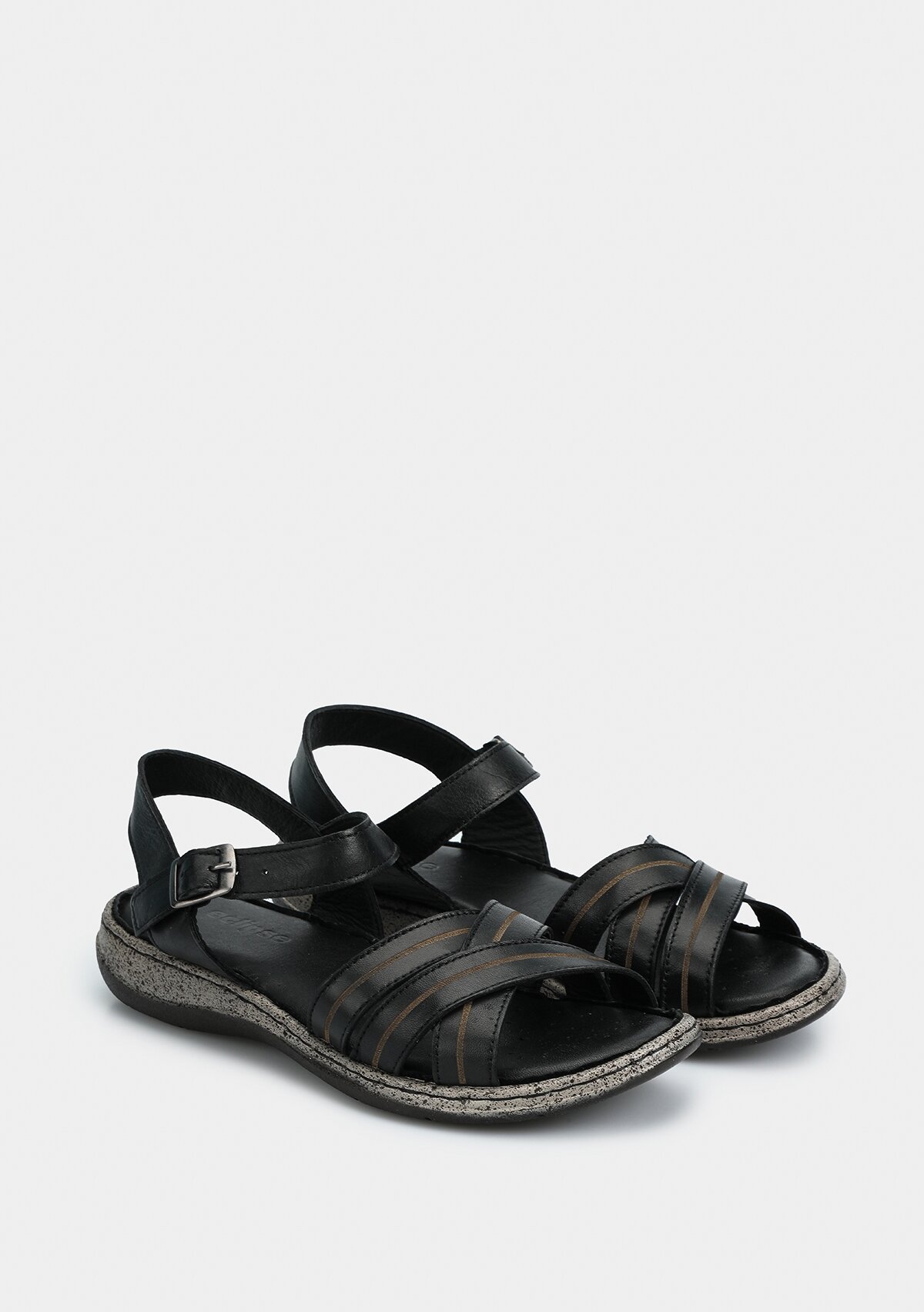 Siyah Deri Kadın Konfor Sandalet