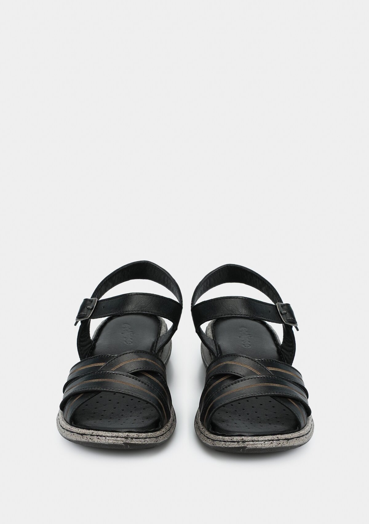 Siyah Deri Kadın Konfor Sandalet