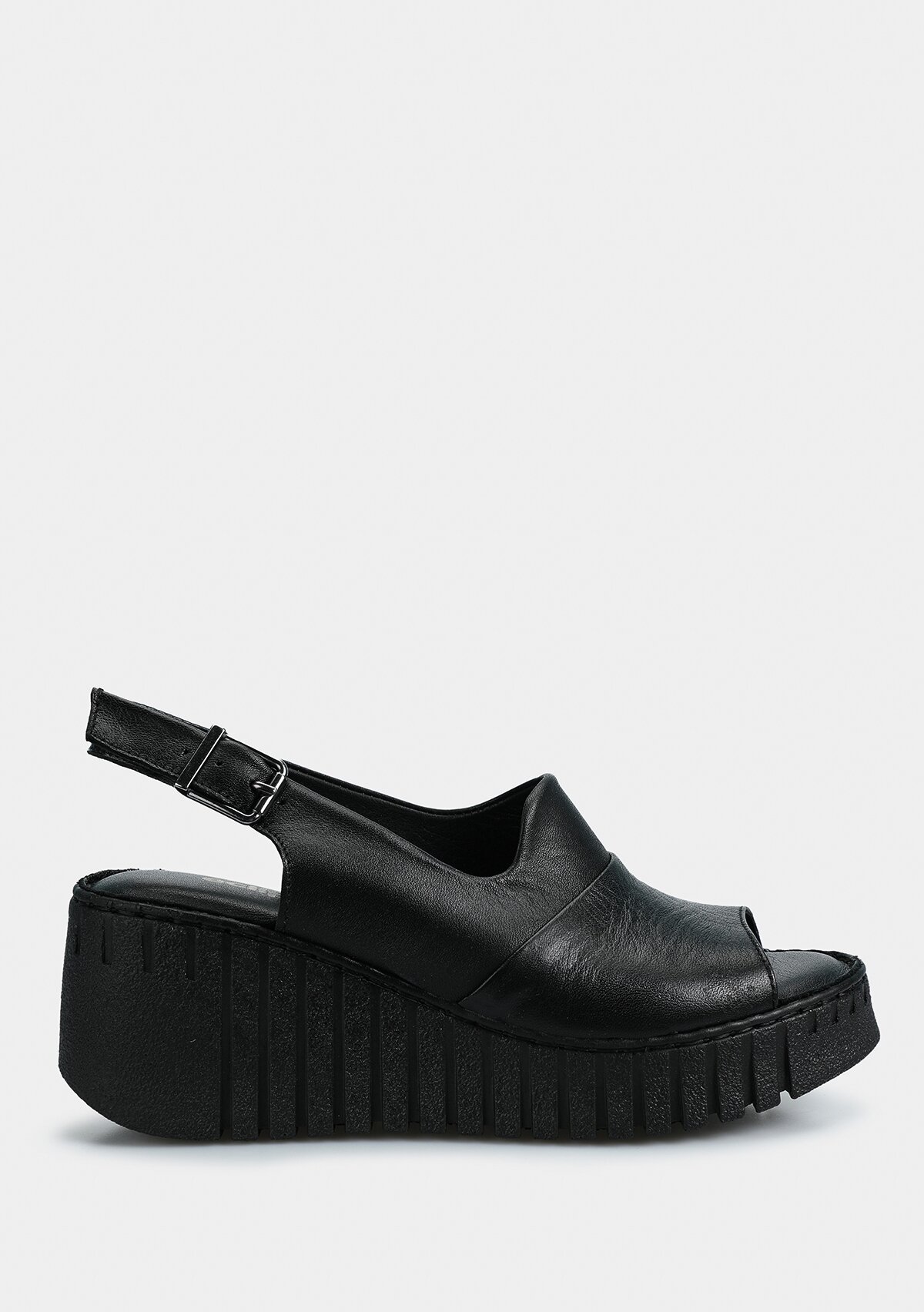 Siyah Deri Kadın Konfor Sandalet