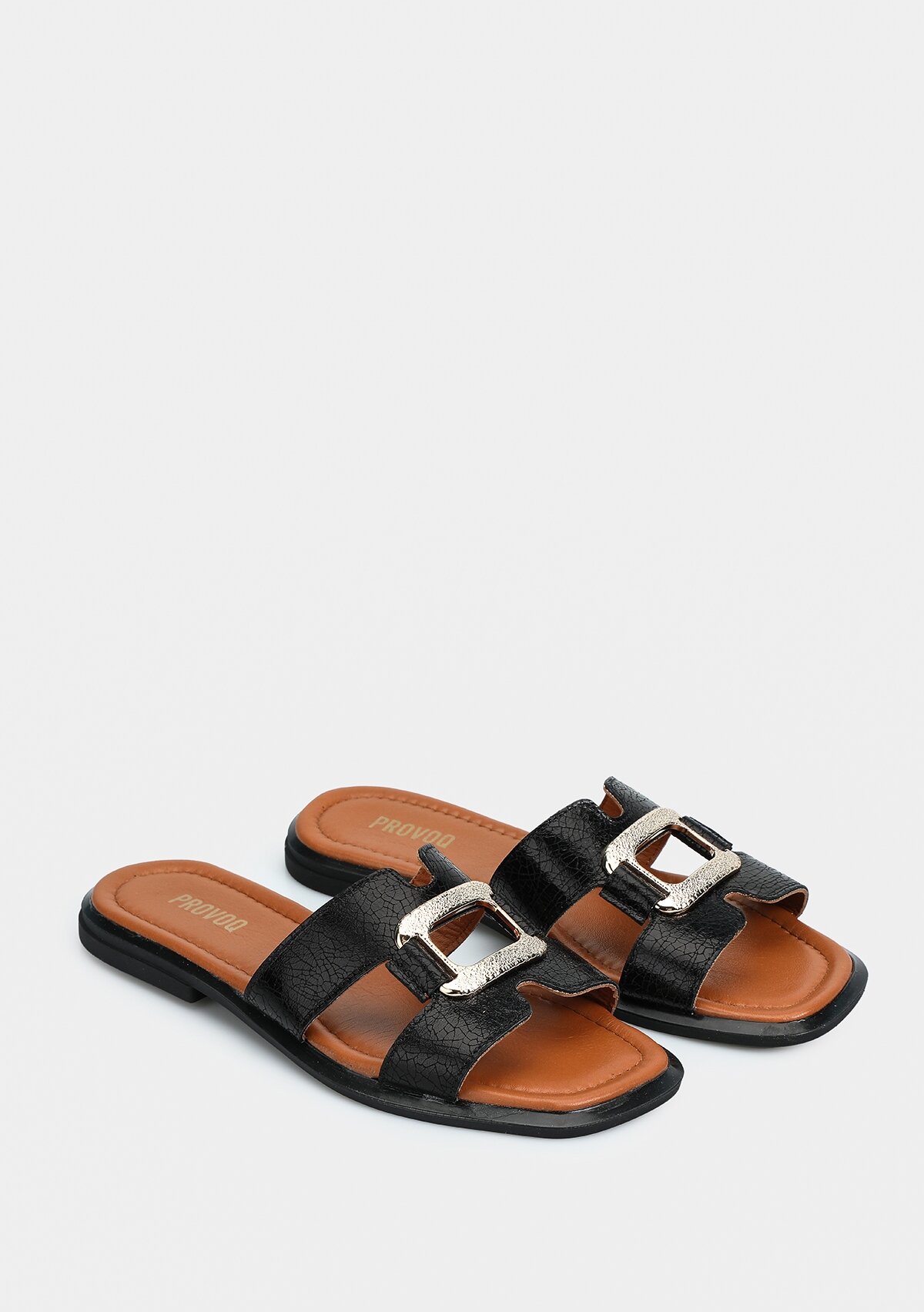 Siyah Deri Kadın Terlik