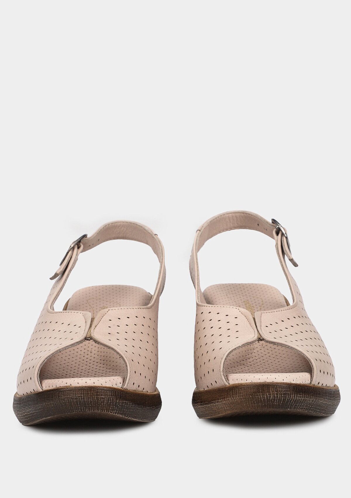 Bej Deri Kadın Konfor Sandalet