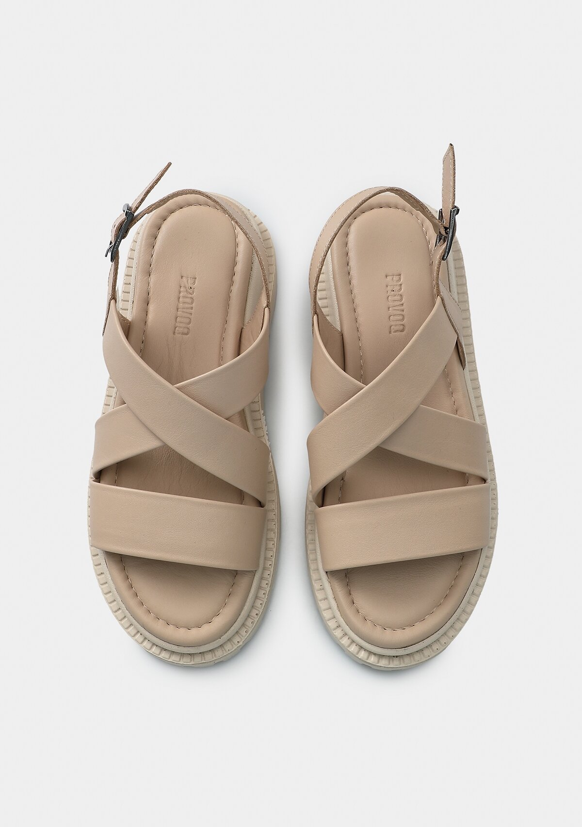 Bej Deri Kadın Düz Sandalet