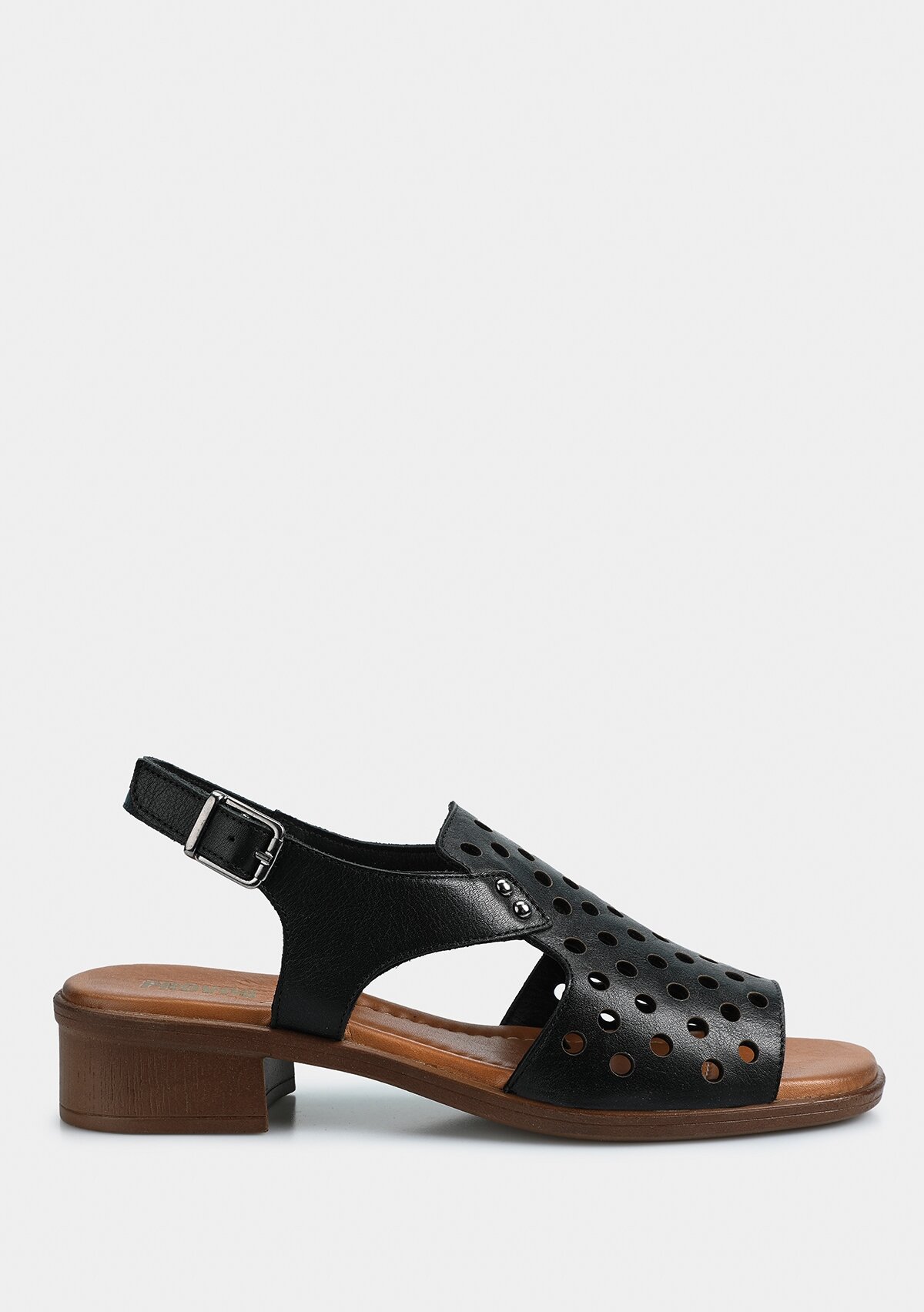 Siyah Deri Kadın Düz Sandalet