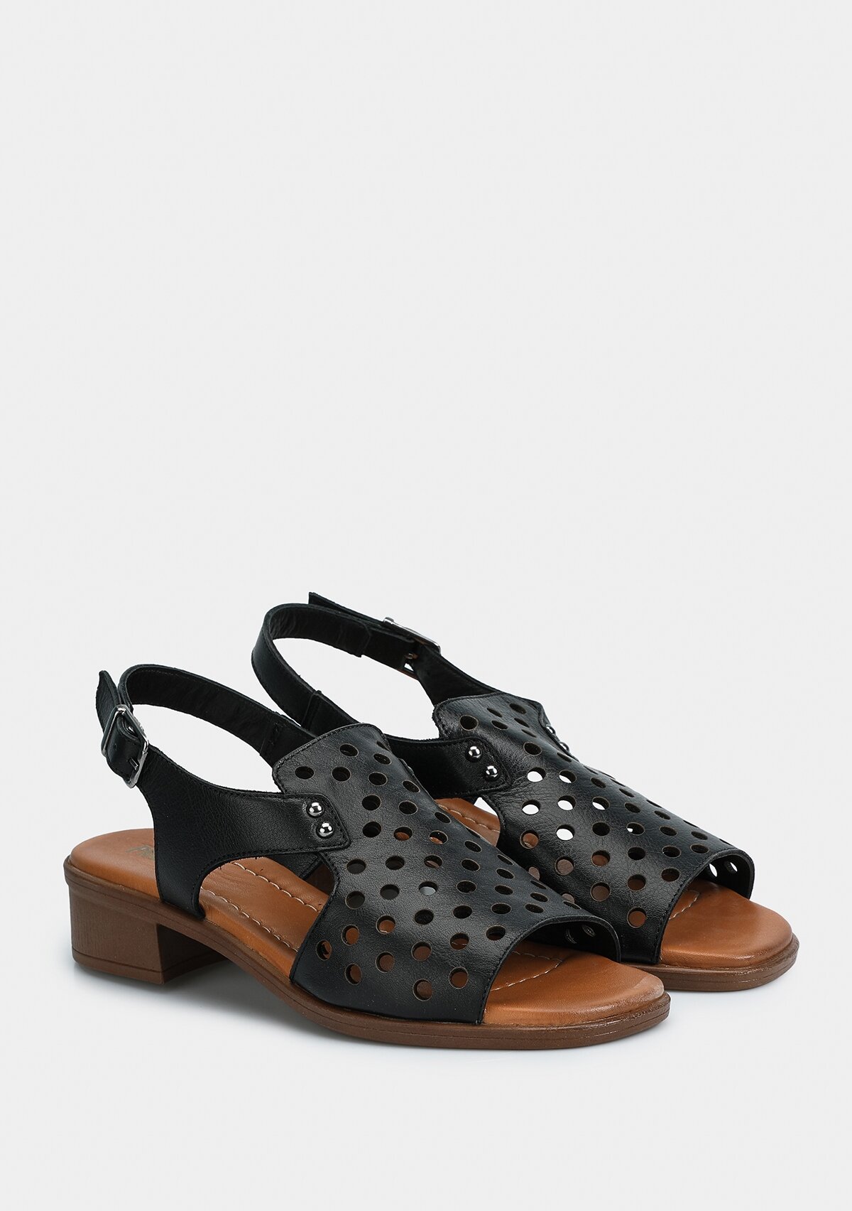 Siyah Deri Kadın Düz Sandalet