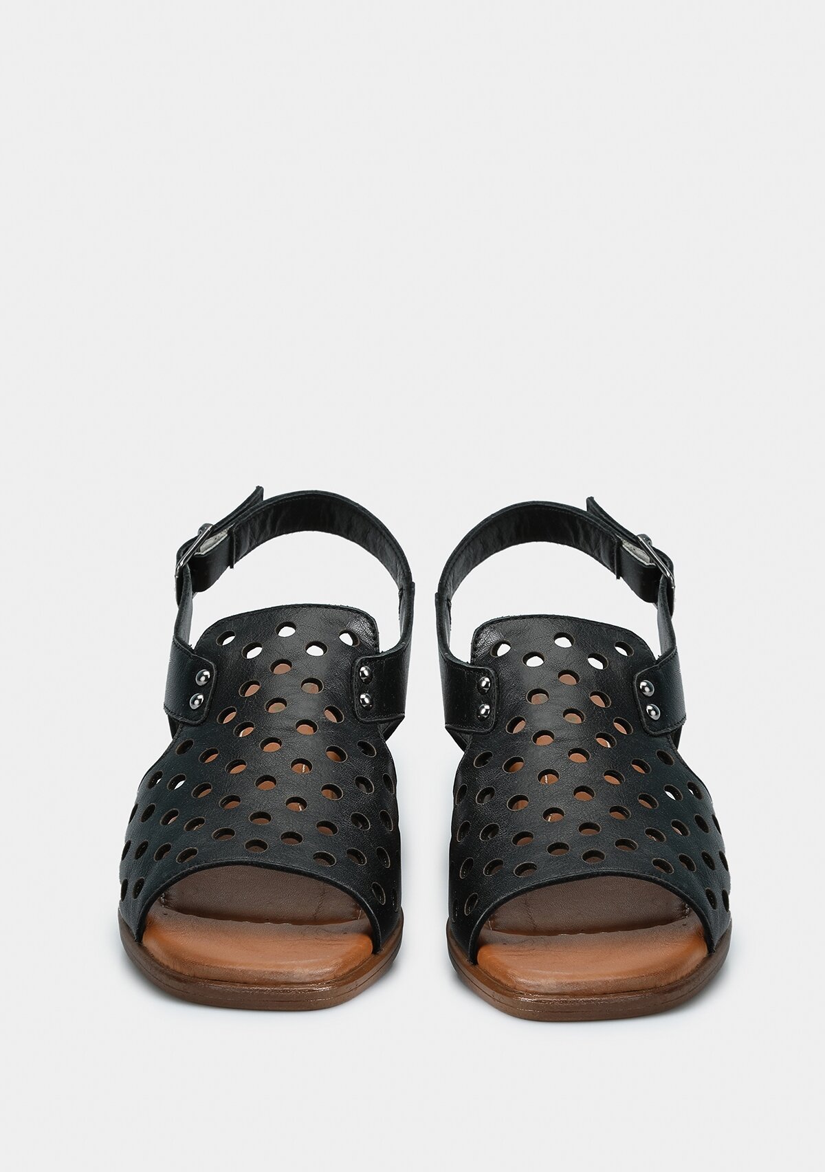 Siyah Deri Kadın Düz Sandalet