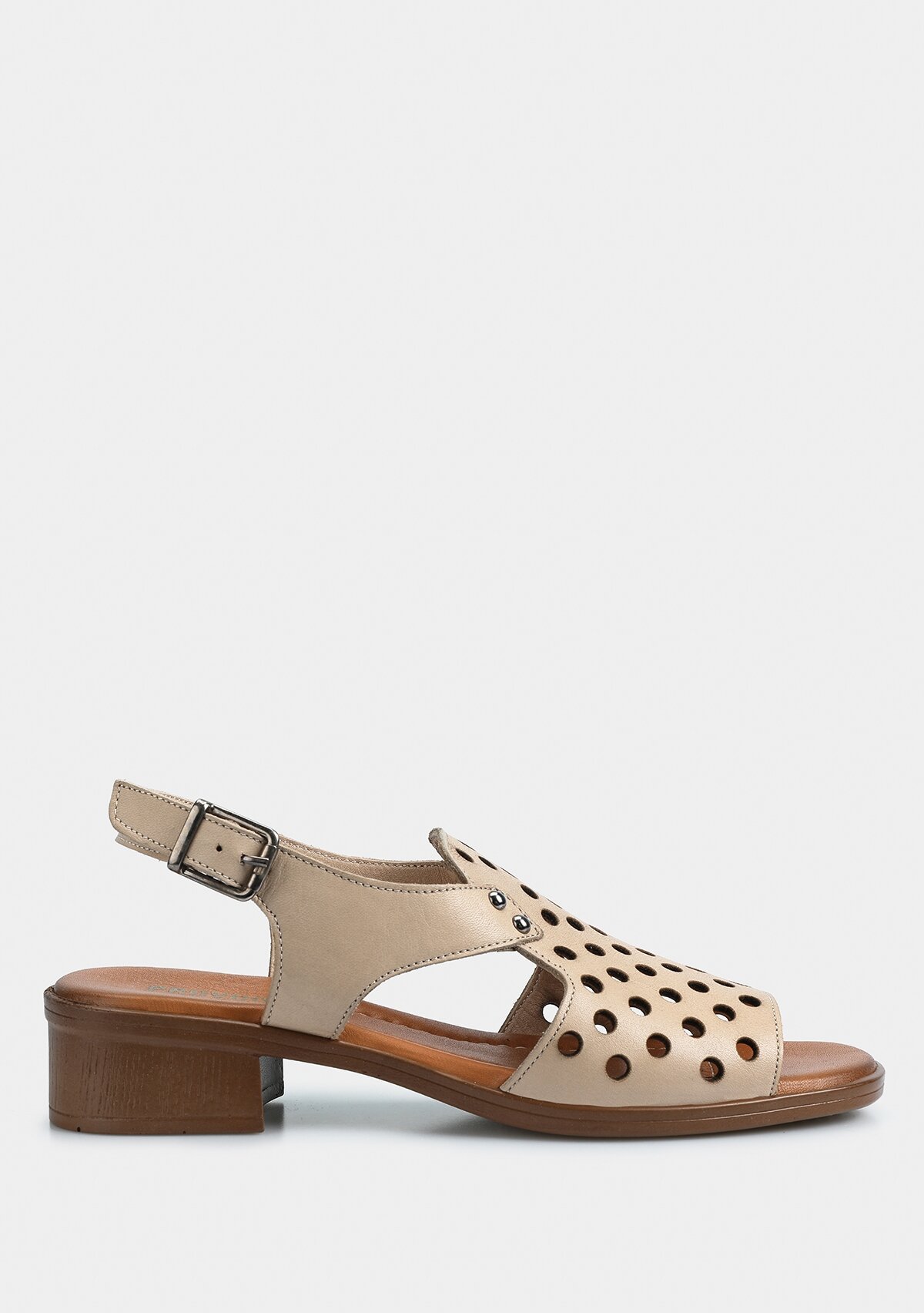 Bej Deri Kadın Düz Sandalet
