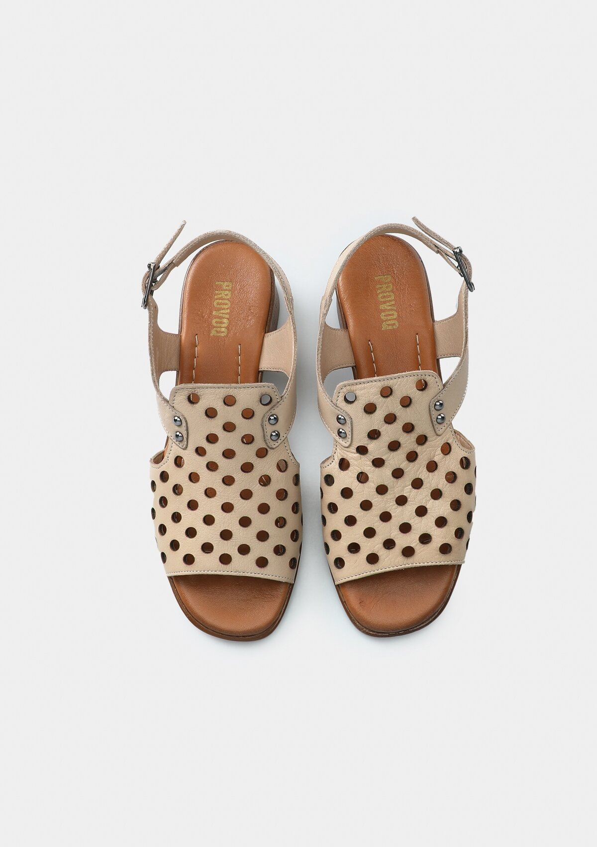 Bej Deri Kadın Düz Sandalet