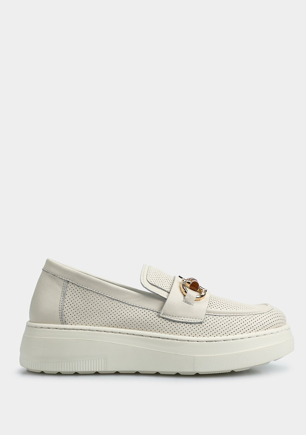 Ekru Deri Kadın Ayakkabı