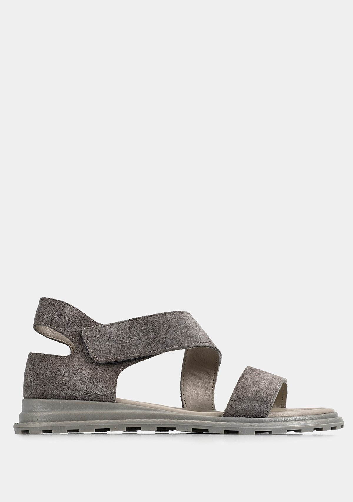 Gri Deri Kadın Düz Sandalet