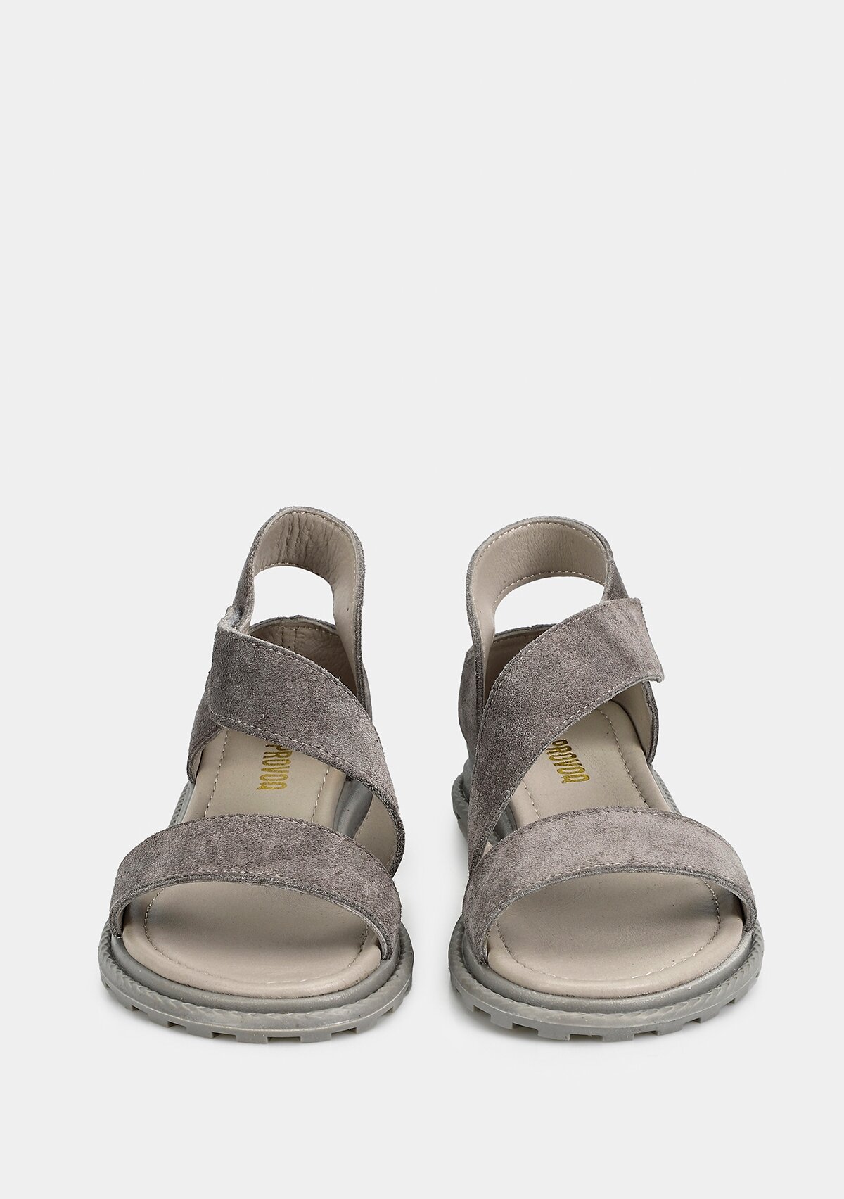 Gri Deri Kadın Düz Sandalet