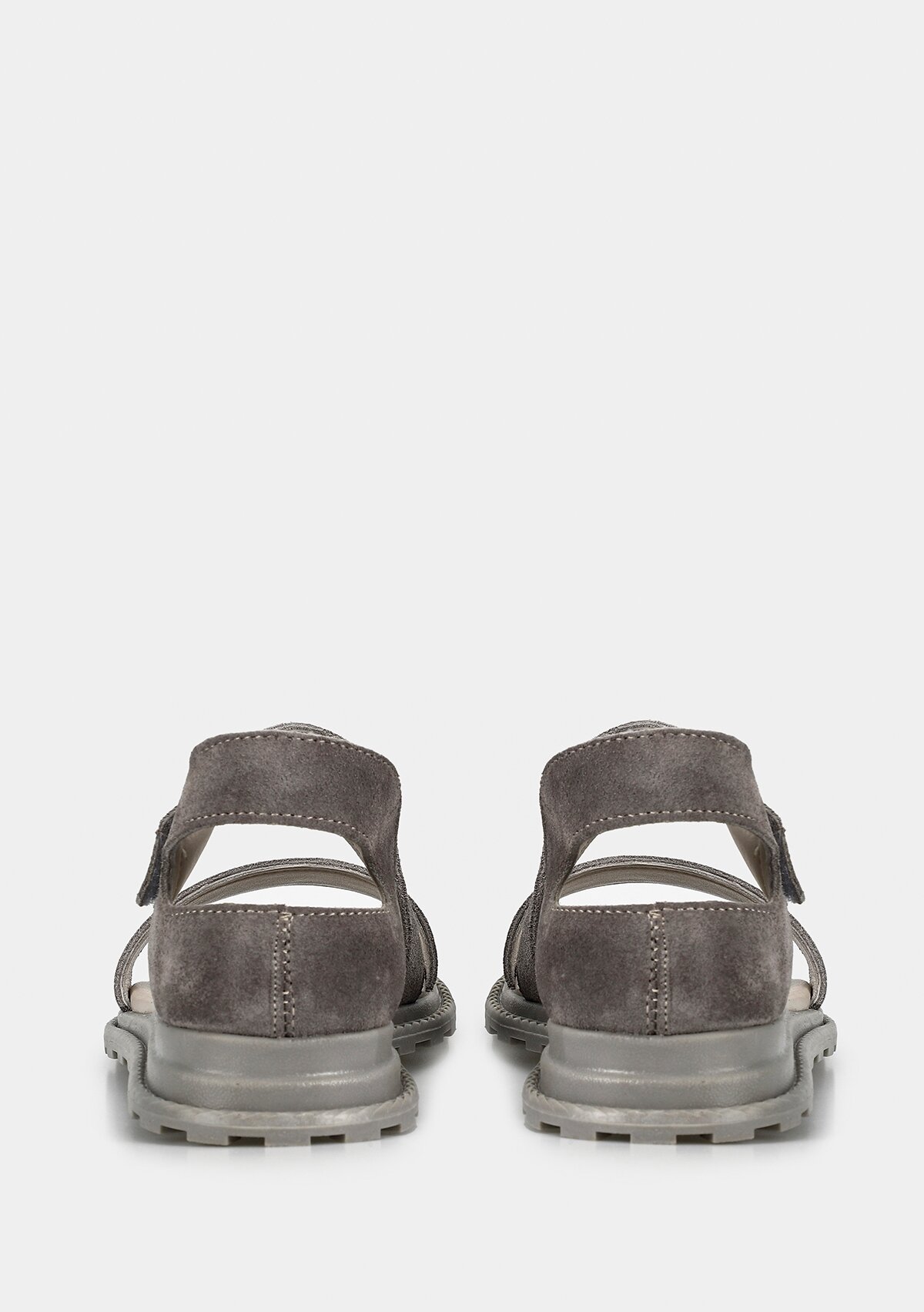 Gri Deri Kadın Düz Sandalet