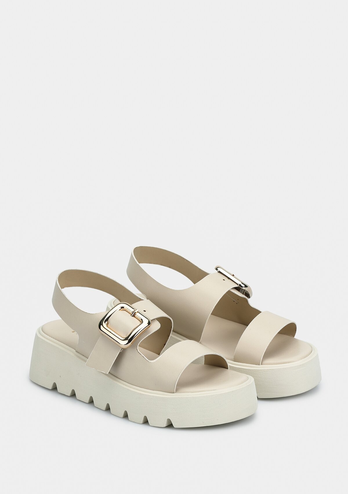 Ekru Kadın Düz Sandalet