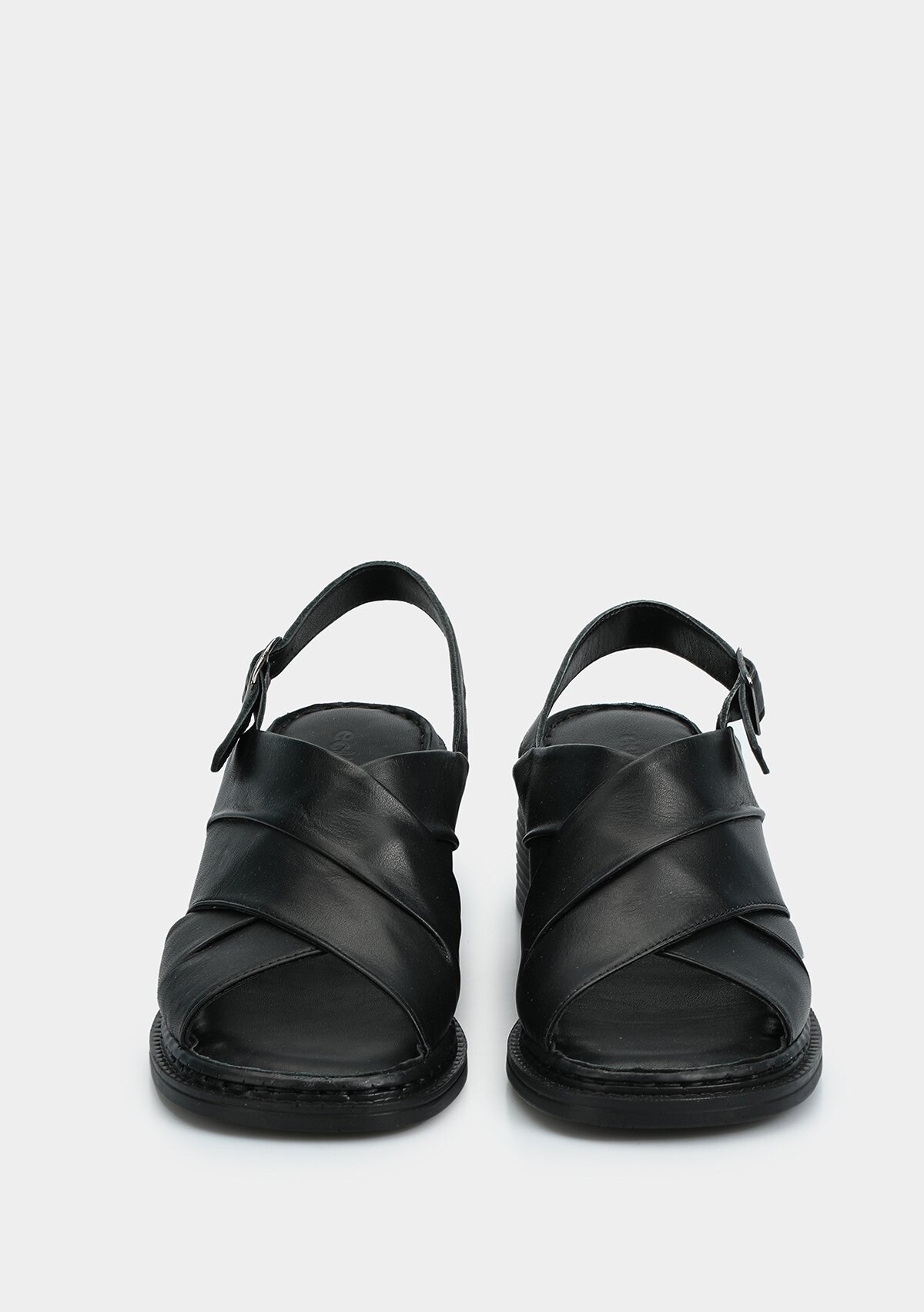 Siyah Deri Kadın Topuklu Sandalet