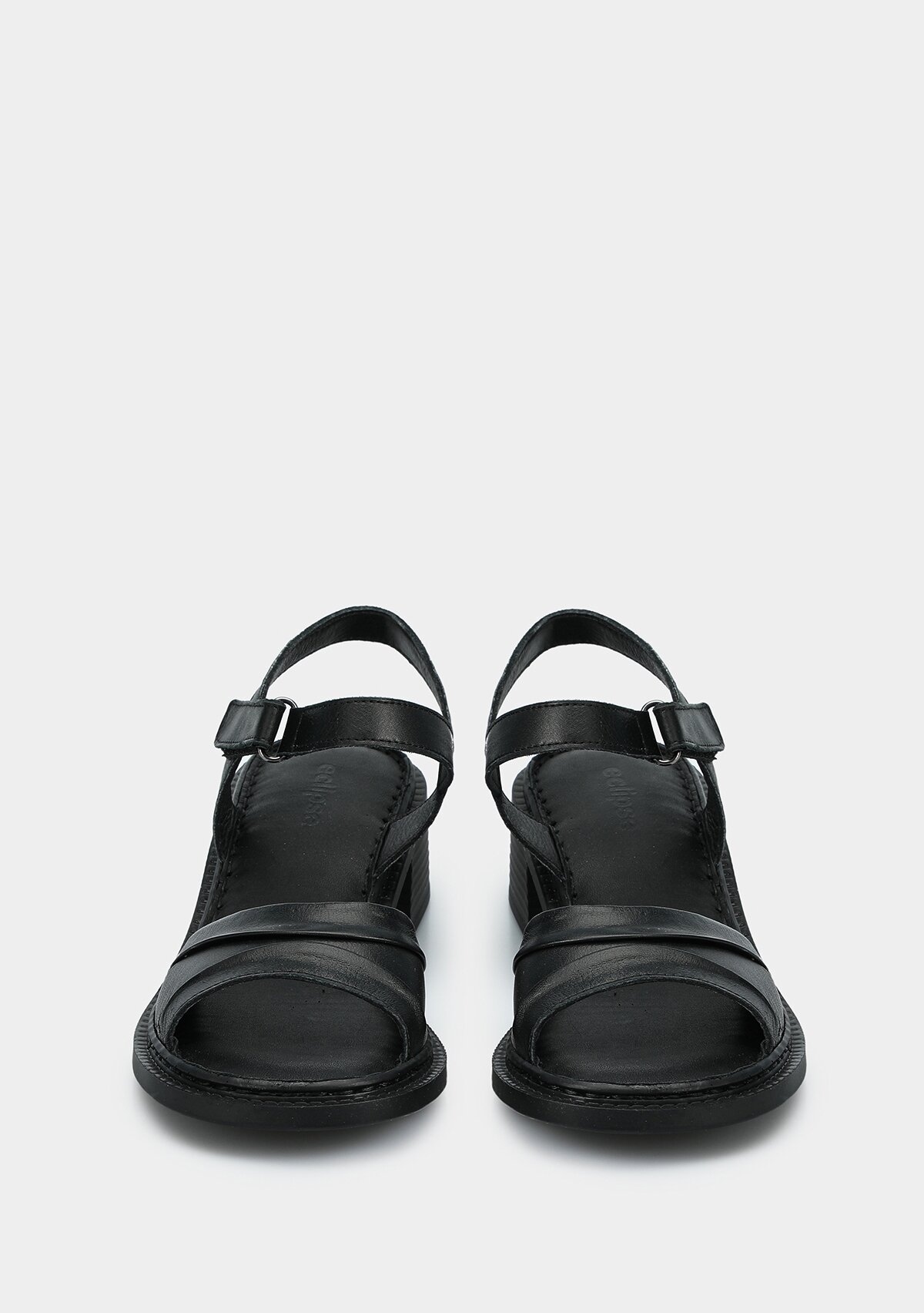 Siyah Deri Kadın Topuklu Sandalet