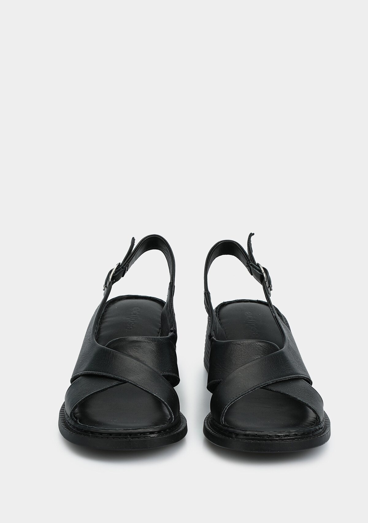 Siyah Deri Kadın Topuklu Sandalet