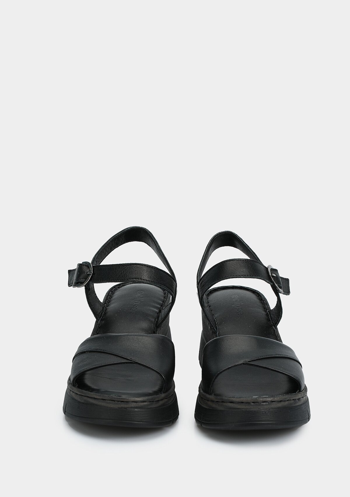 Siyah Deri Kadın Topuklu Sandalet