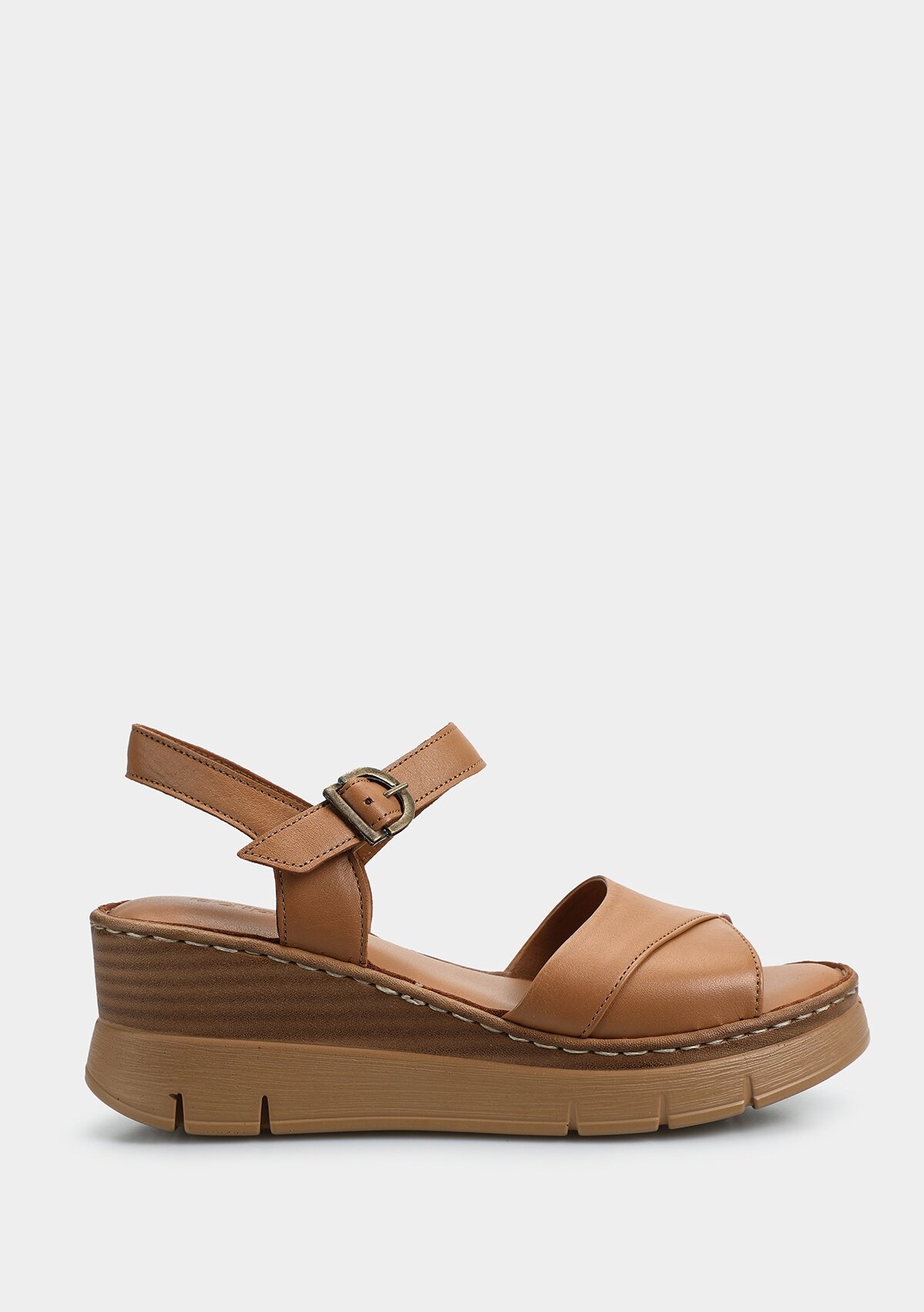 Taba Deri Kadın Topuklu Sandalet