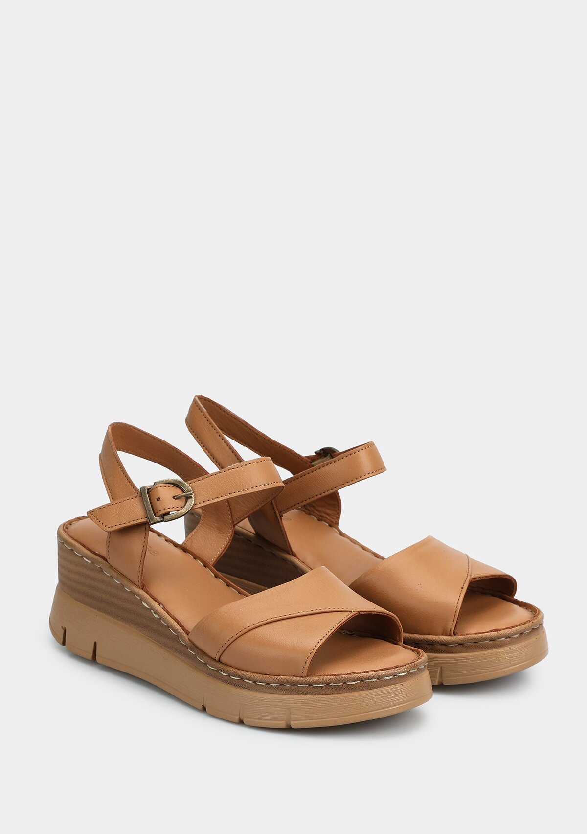 Taba Deri Kadın Topuklu Sandalet