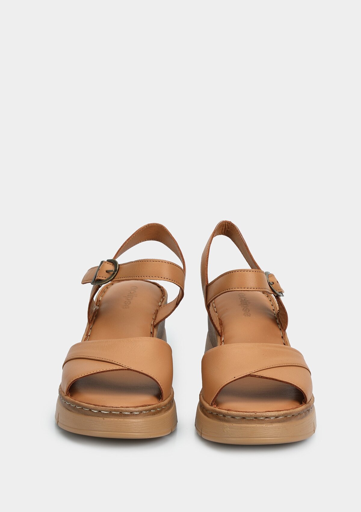 Taba Deri Kadın Topuklu Sandalet