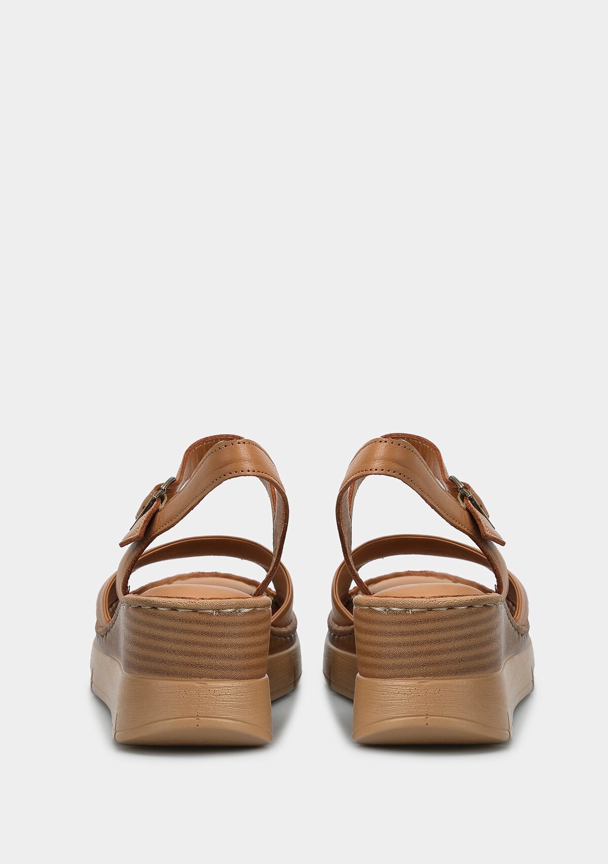 Taba Deri Kadın Topuklu Sandalet