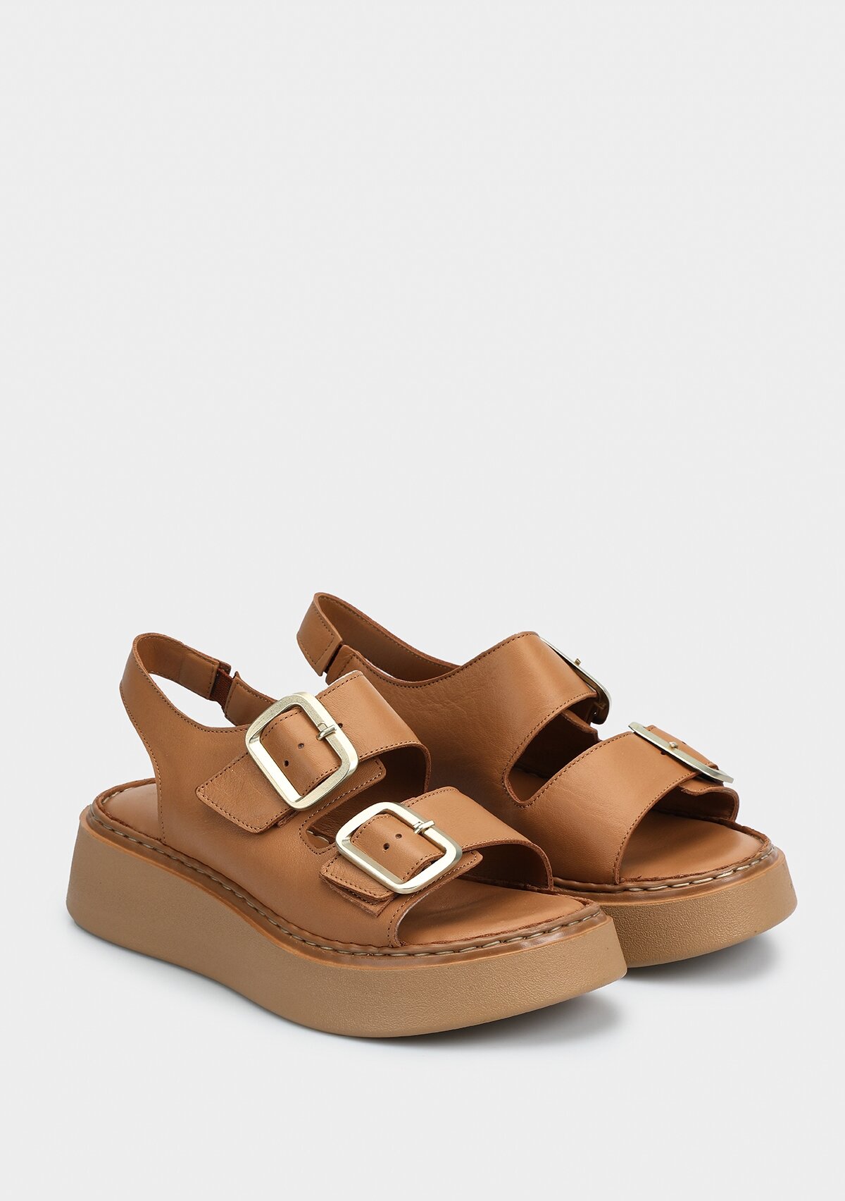 Taba Deri Kadın Düz Sandalet