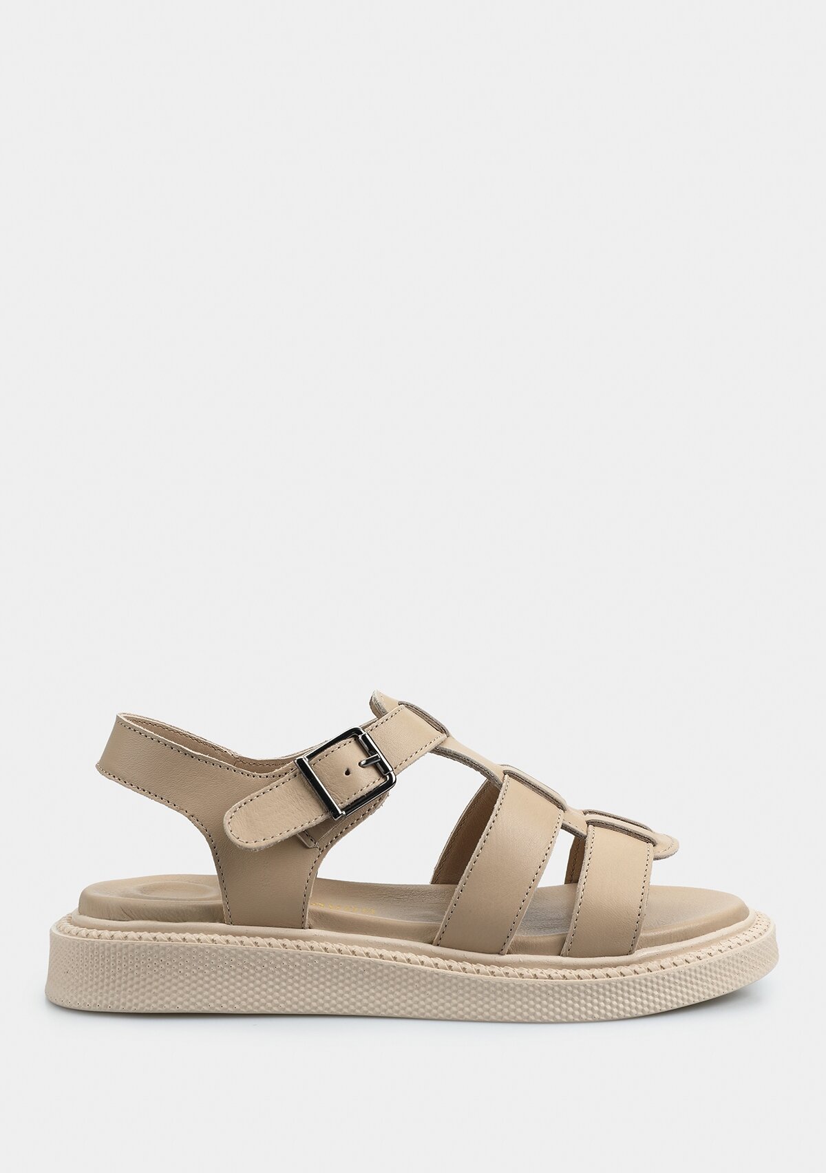 Bej Deri Kadın Düz Sandalet